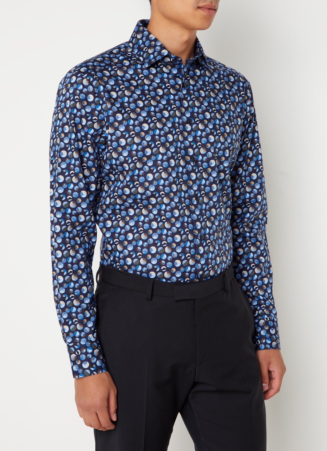 Olymp Luxor regular fit overhemd met grafische print  - detail 3 donkerblauw
