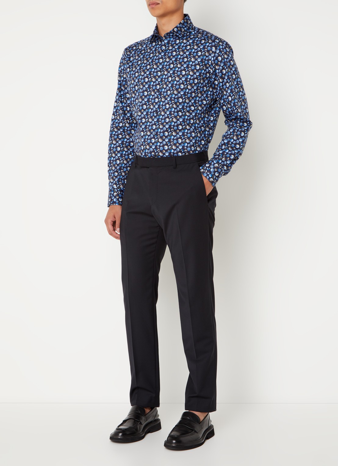Olymp Luxor regular fit overhemd met grafische print  - voorkant 2 donkerblauw