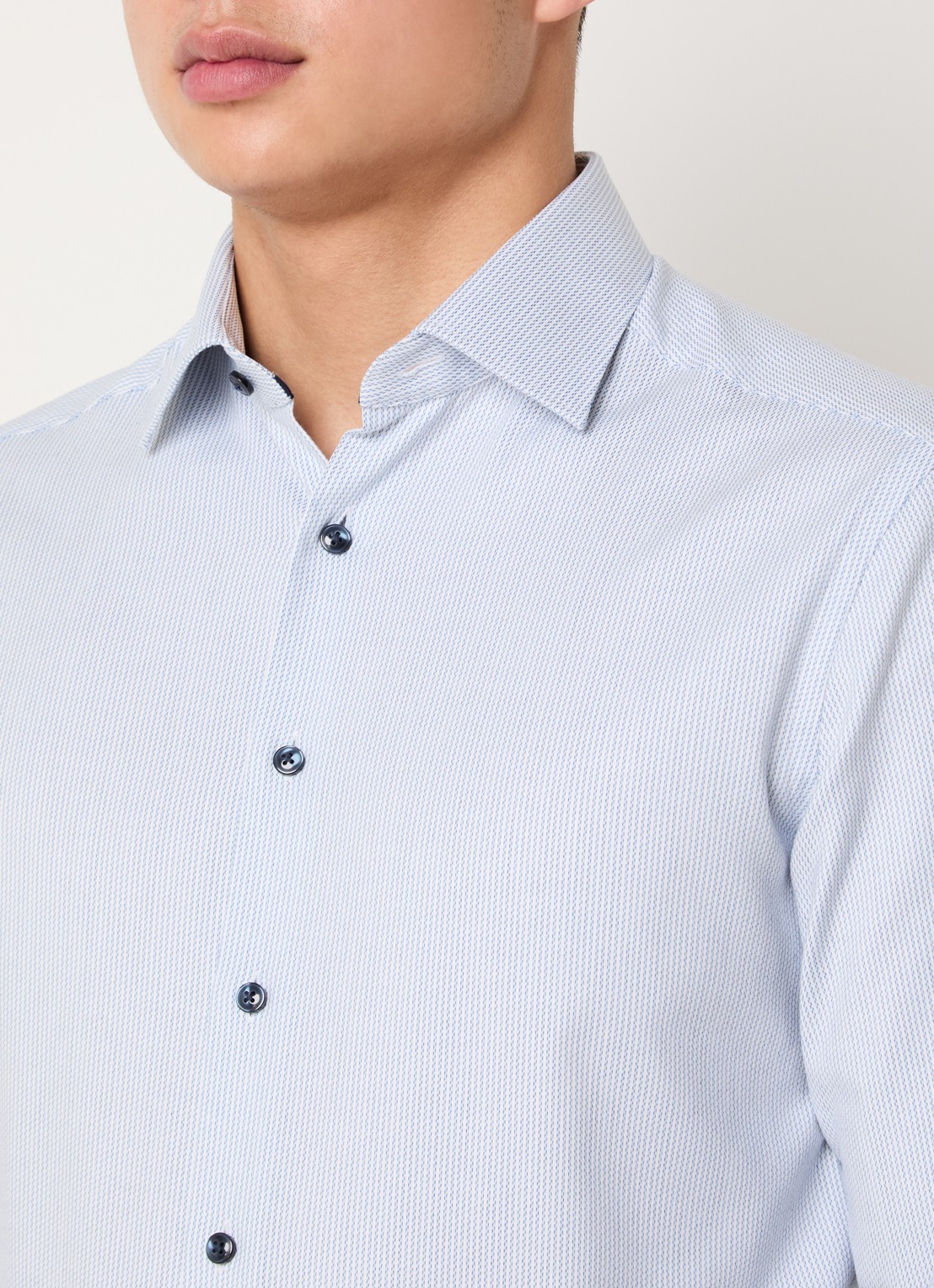 Olymp Luxor regular fit overhemd met microdessin - detail 5 lichtblauw