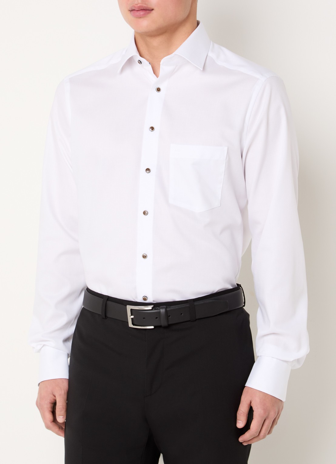 Olymp Luxor regular fit overhemd met microdessin - detail wit