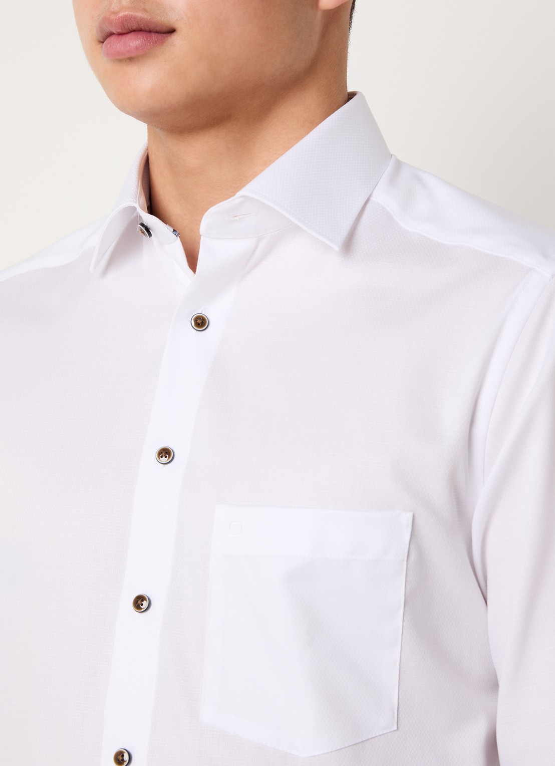 Olymp Luxor regular fit overhemd met microdessin - detail 2 wit