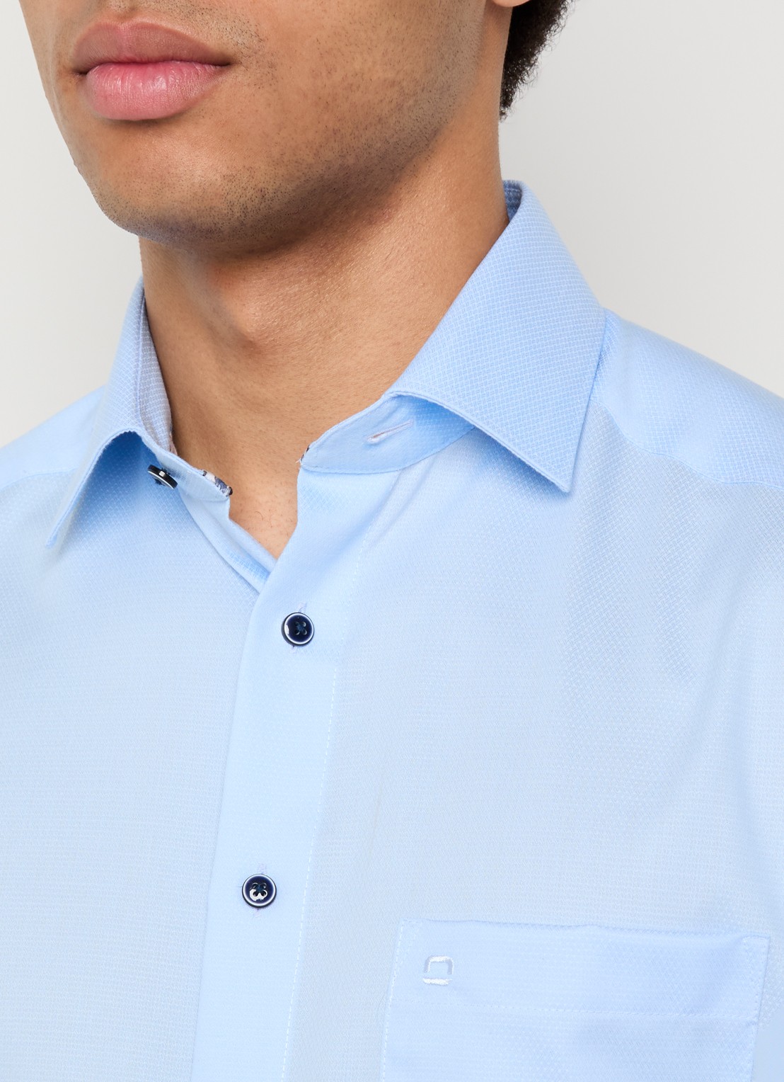 Olymp Luxor regular fit overhemd met microdessin - detail 4 blauwgrijs