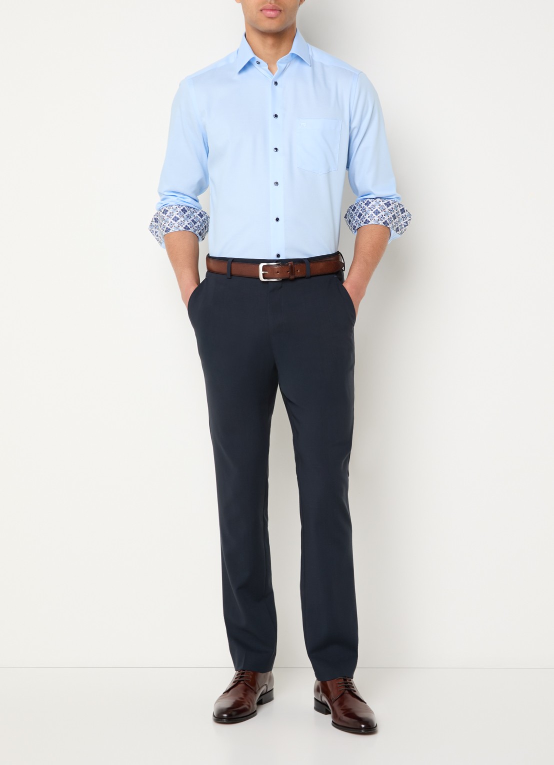 Olymp Luxor regular fit overhemd met microdessin - voorkant 2 blauwgrijs