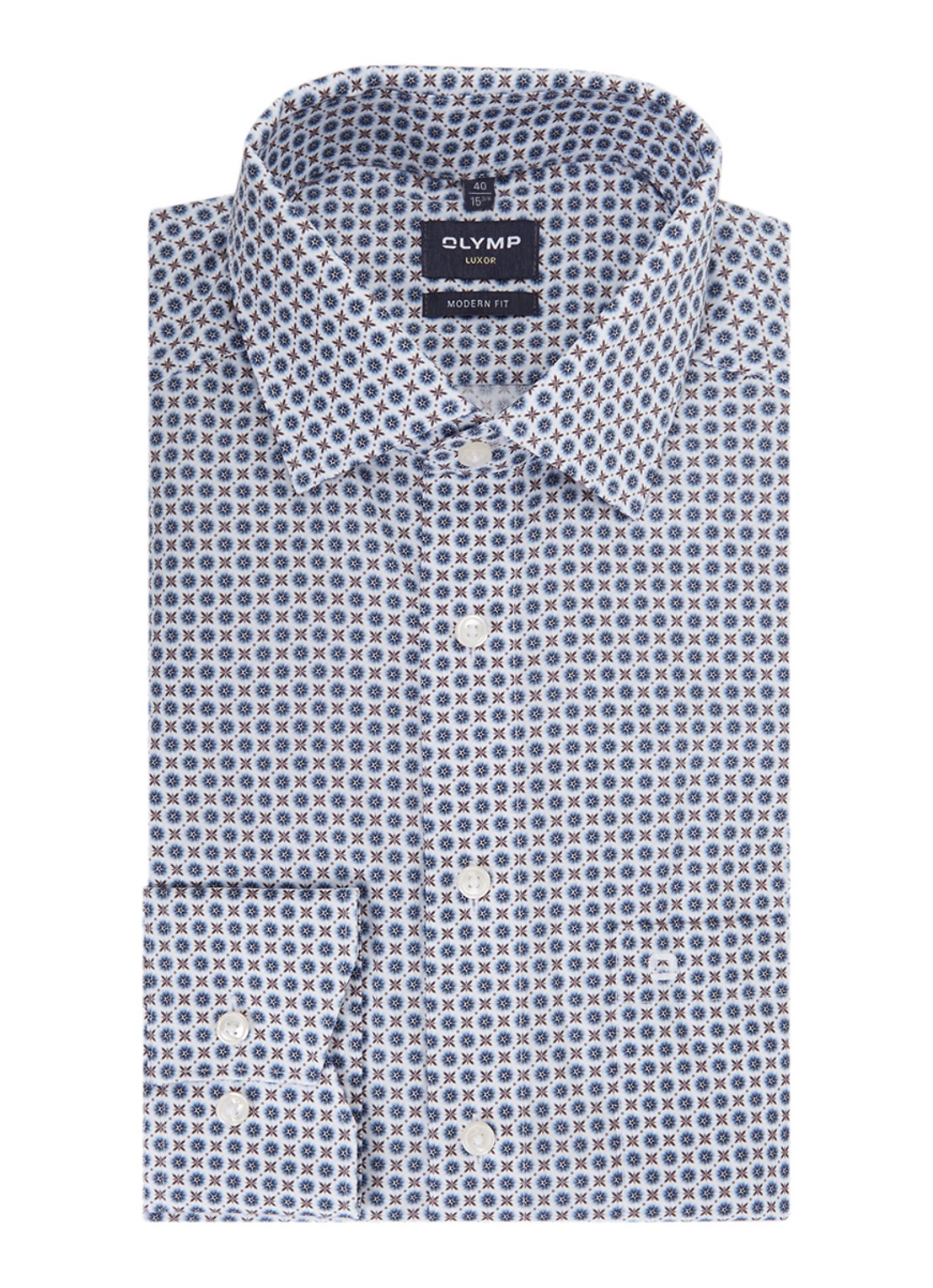 Olymp Luxor regular fit overhemd met print - voorkant 4 donkerblauw