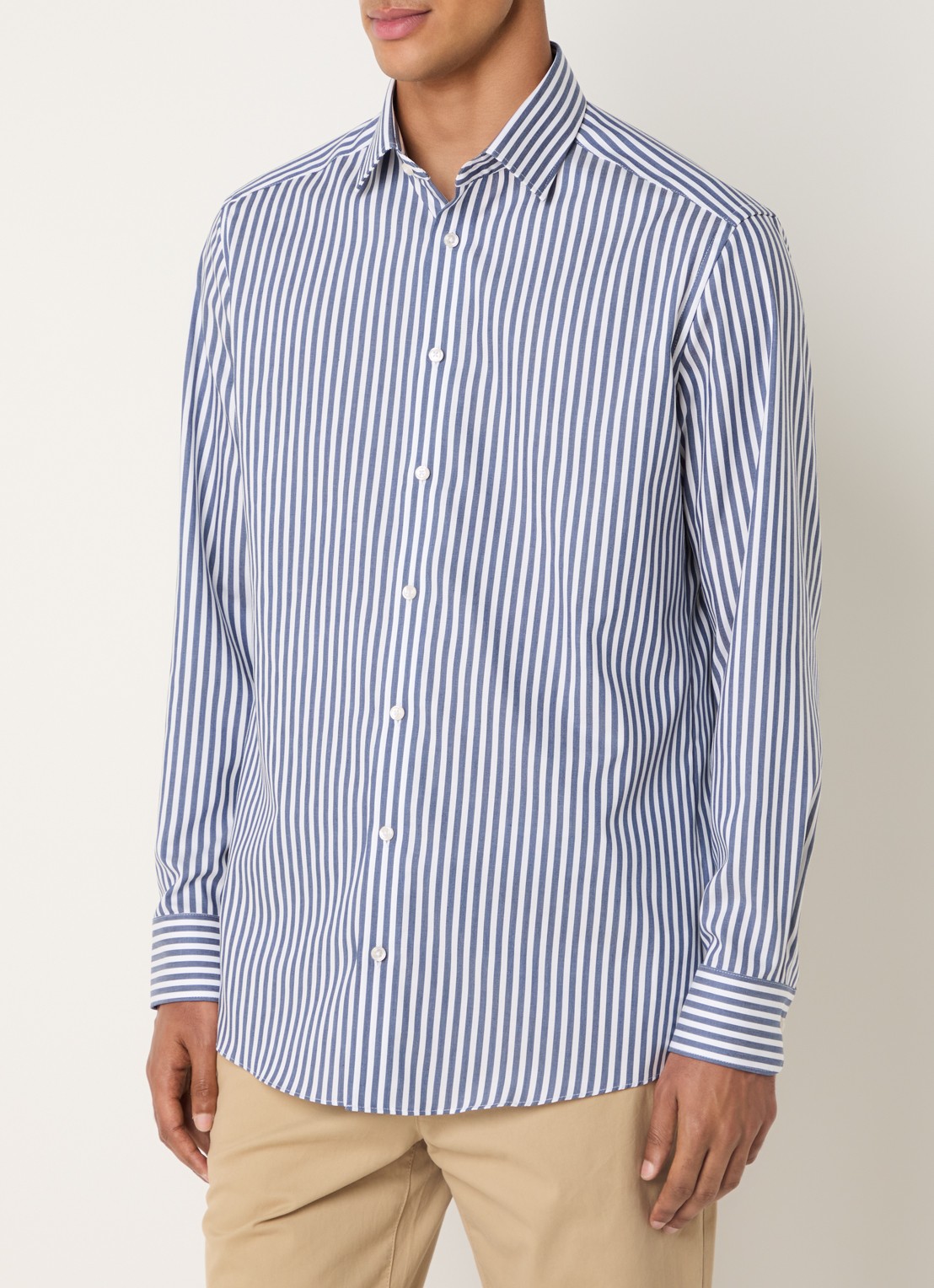 Olymp Luxor regular fit overhemd met streepprint - detail 3 donkerblauw