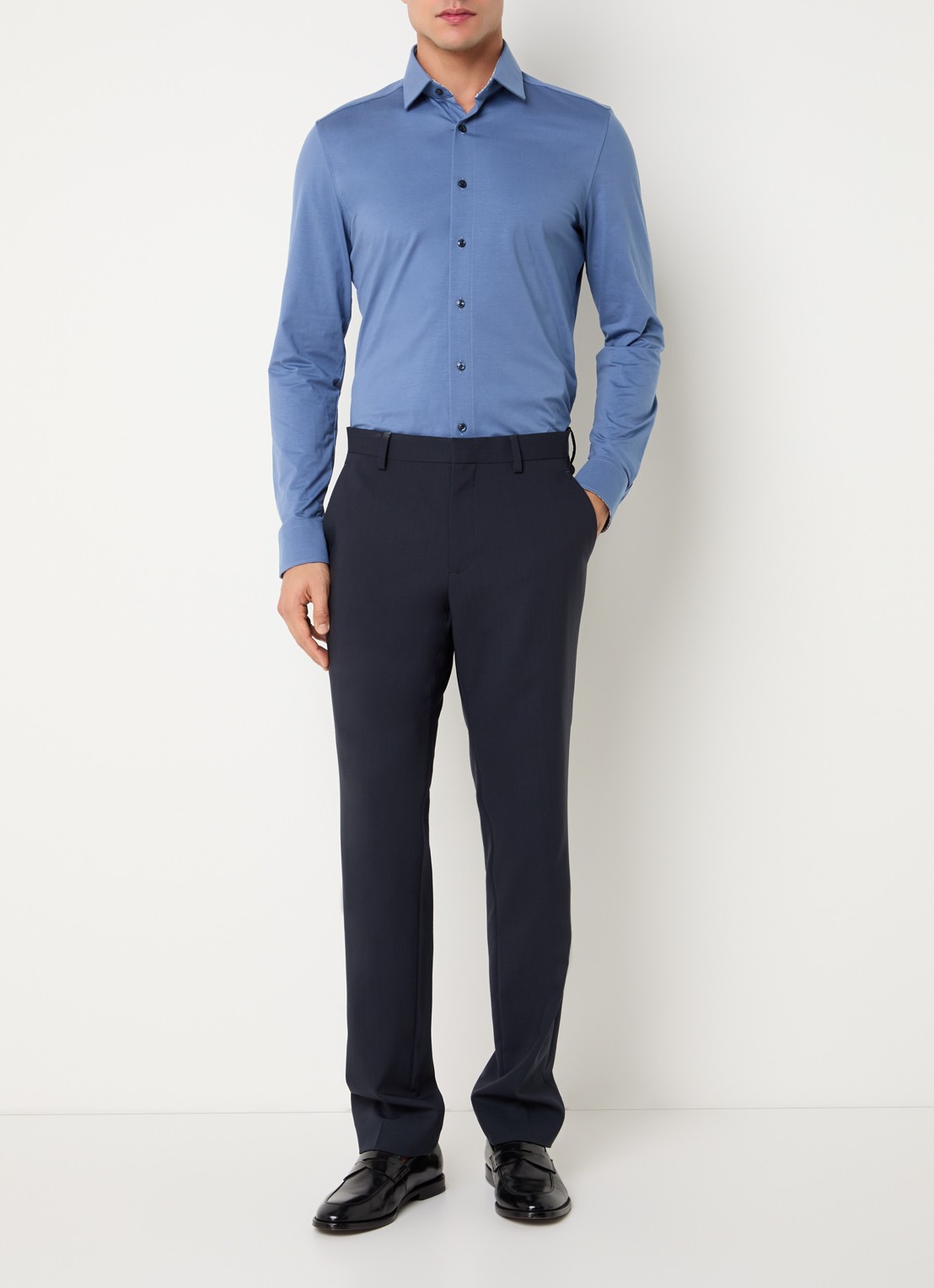 Olymp Luxor regular fit overhemd met stretch - voorkant 2 staalblauw