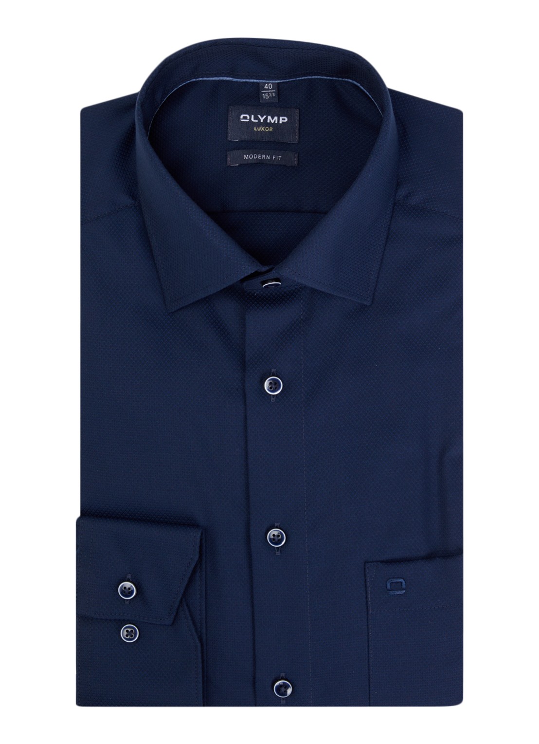 Olymp Luxor regular fit strijkvrij overhemd met microdessin - voorkant 2 donkerblauw