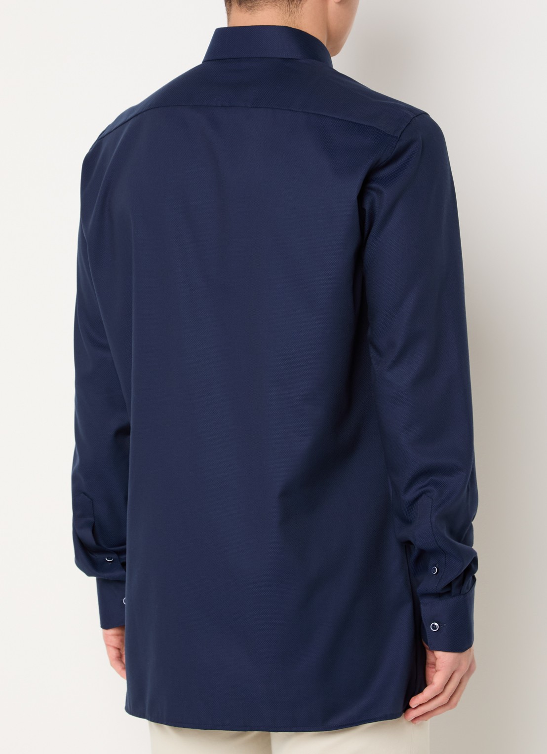 Olymp Luxor regular fit strijkvrij overhemd met microdessin - achterkant donkerblauw