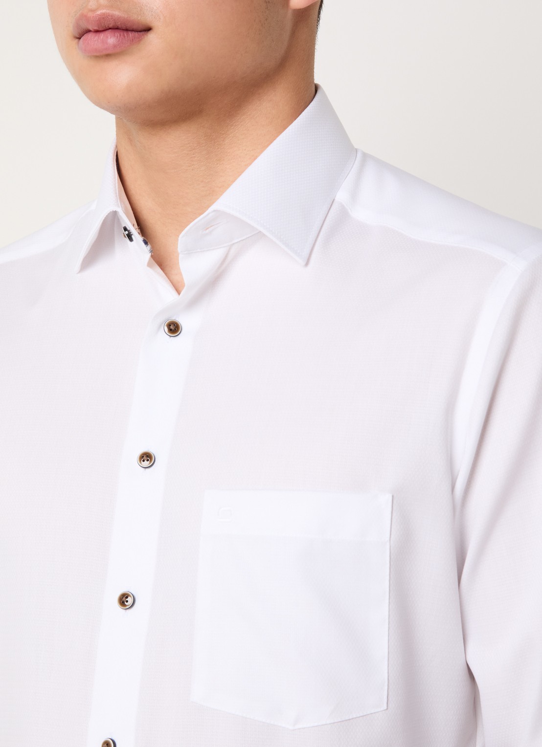 Olymp Luxor regular fit strijkvrij overhemd met microdessin - detail 3 wit