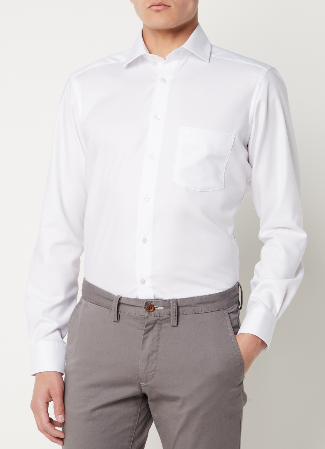 Olymp Modern fit overhemd met borstzak - detail wit