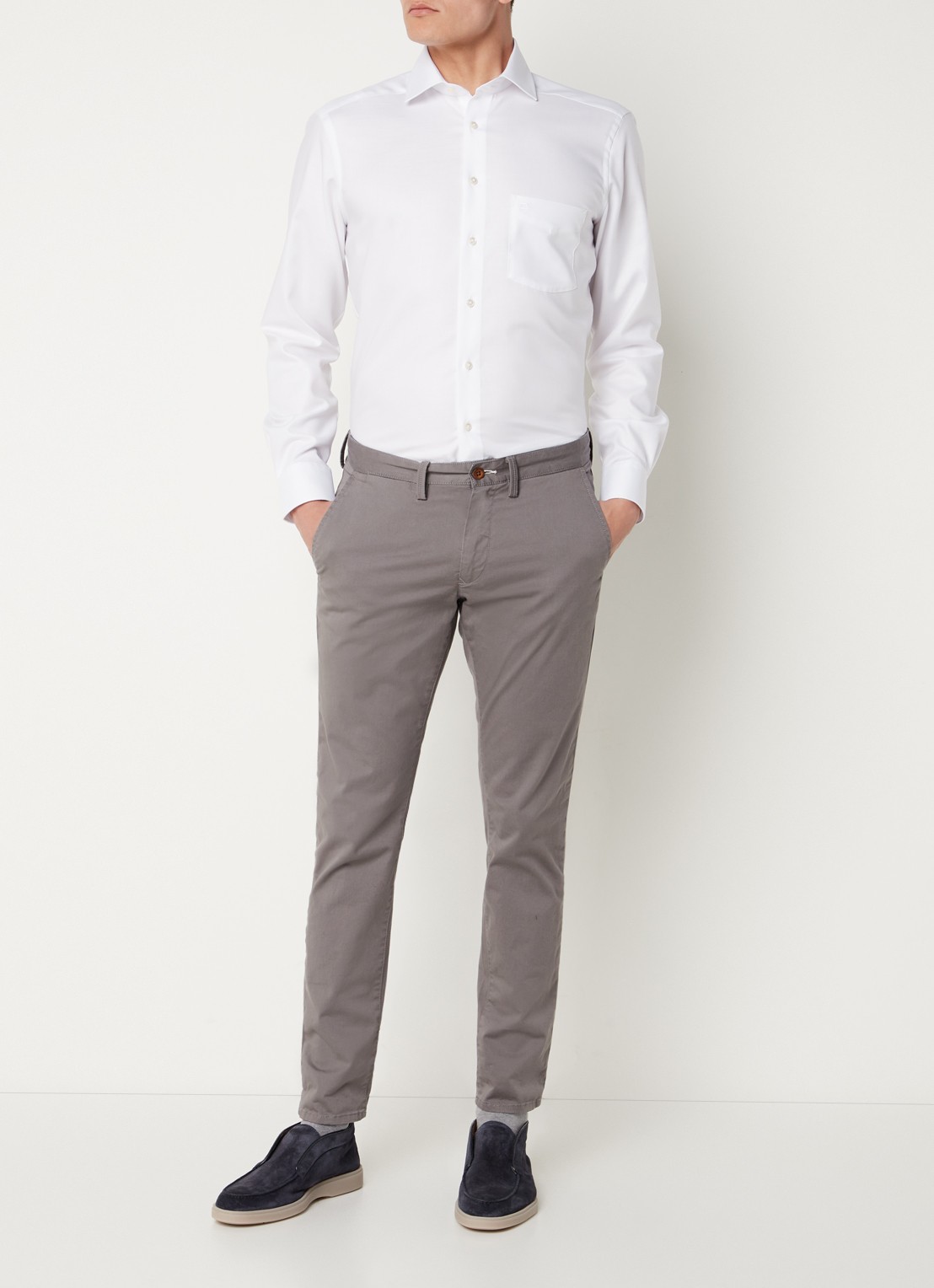 Olymp Modern fit overhemd met borstzak - voorkant 5 wit