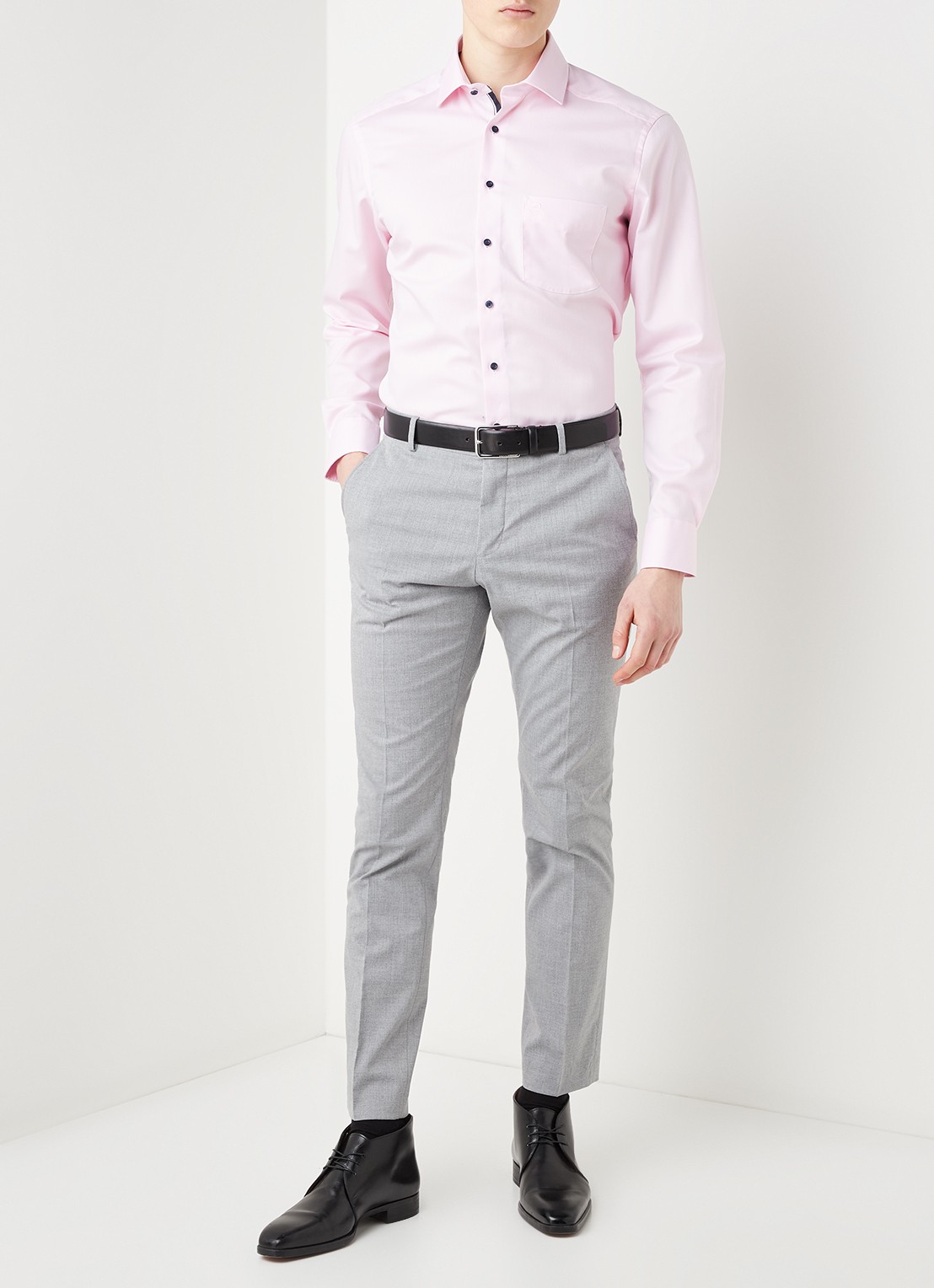 Olymp Modern fit strijkvrij overhemd met stretch - voorkant 4 roze
