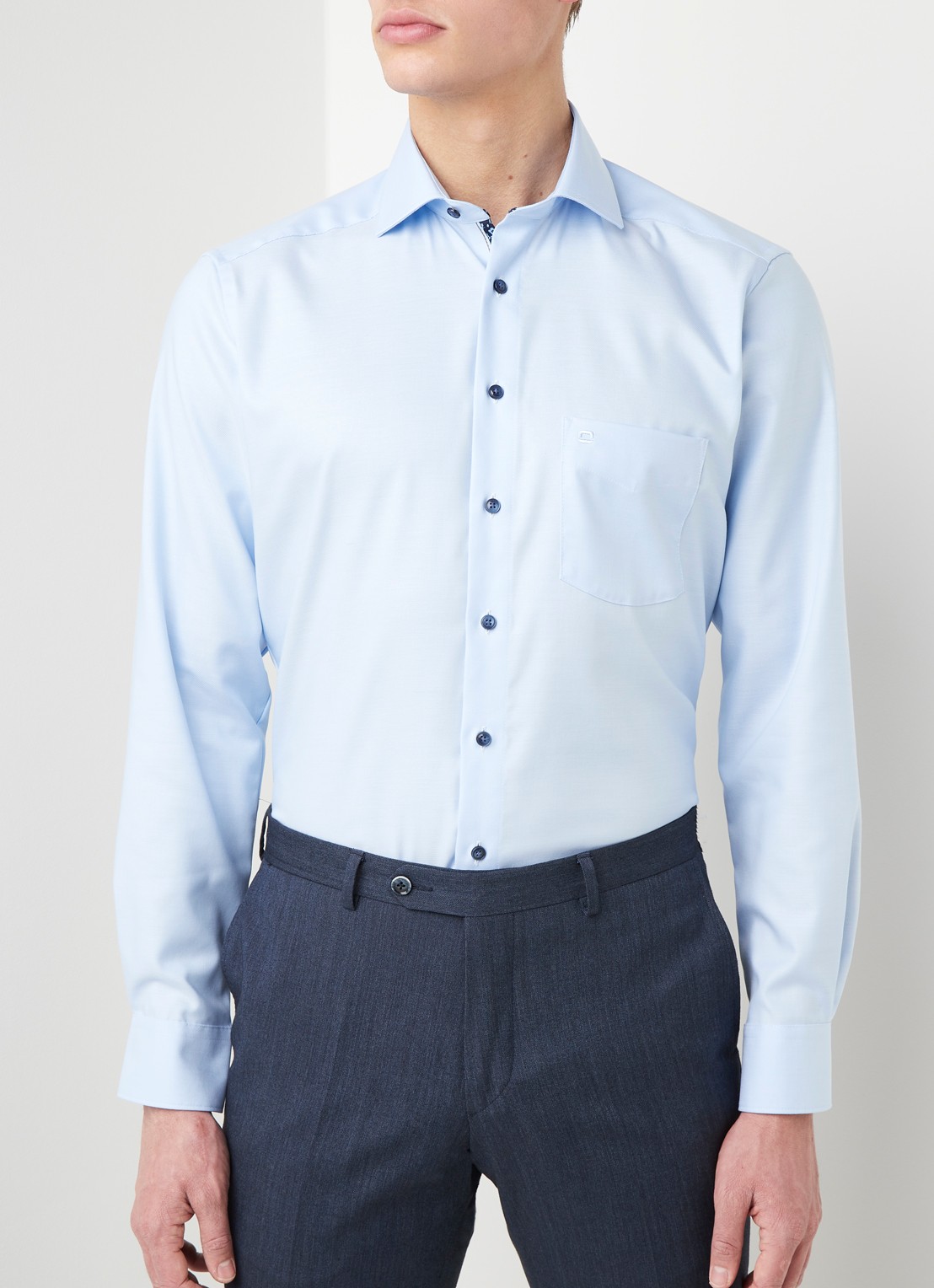Olymp Regular fit overhemd met borstzak - detail lichtblauw