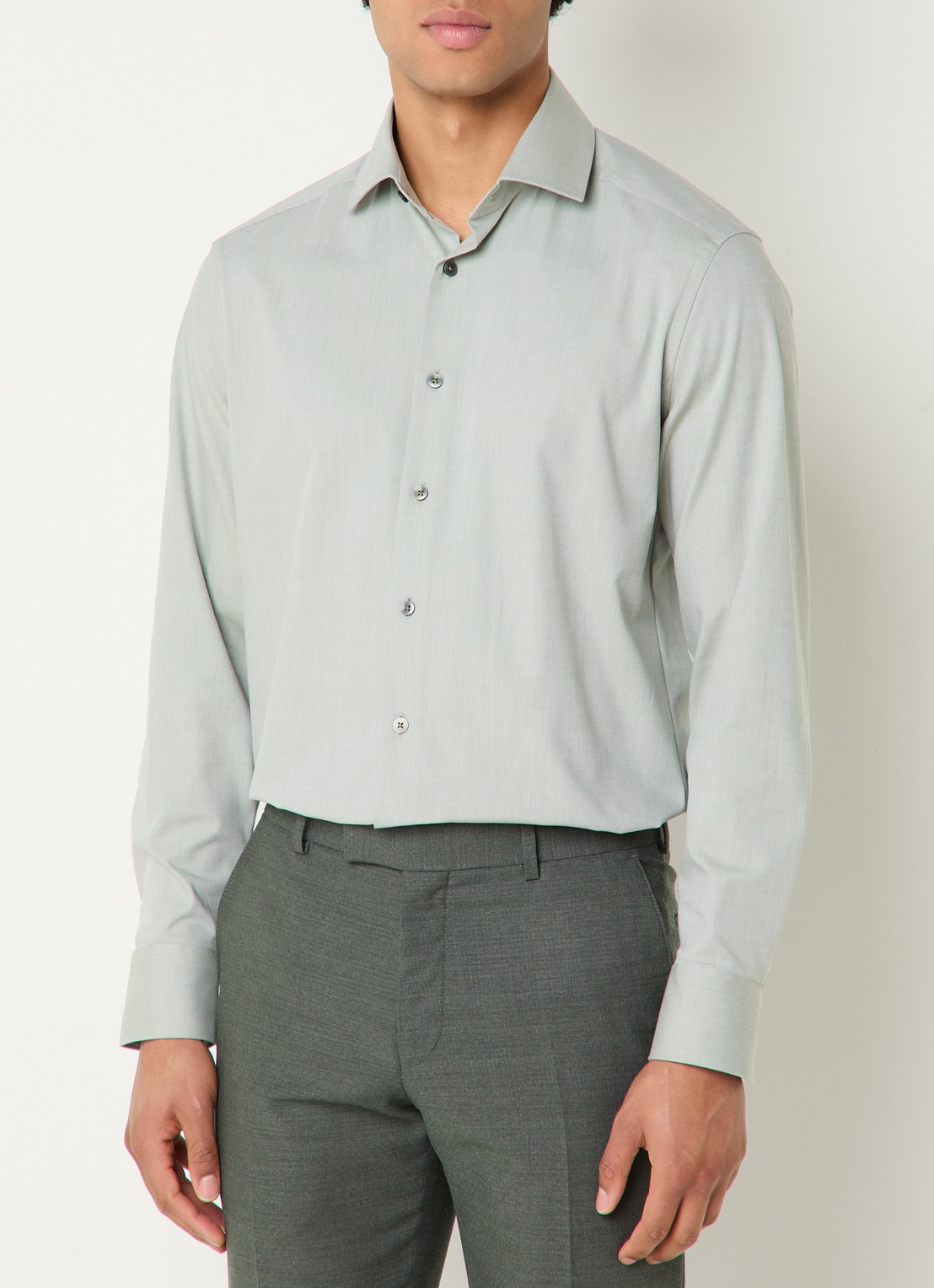 Olymp Regular fit overhemd met cut away kraag - detail 2 olijfgroen
