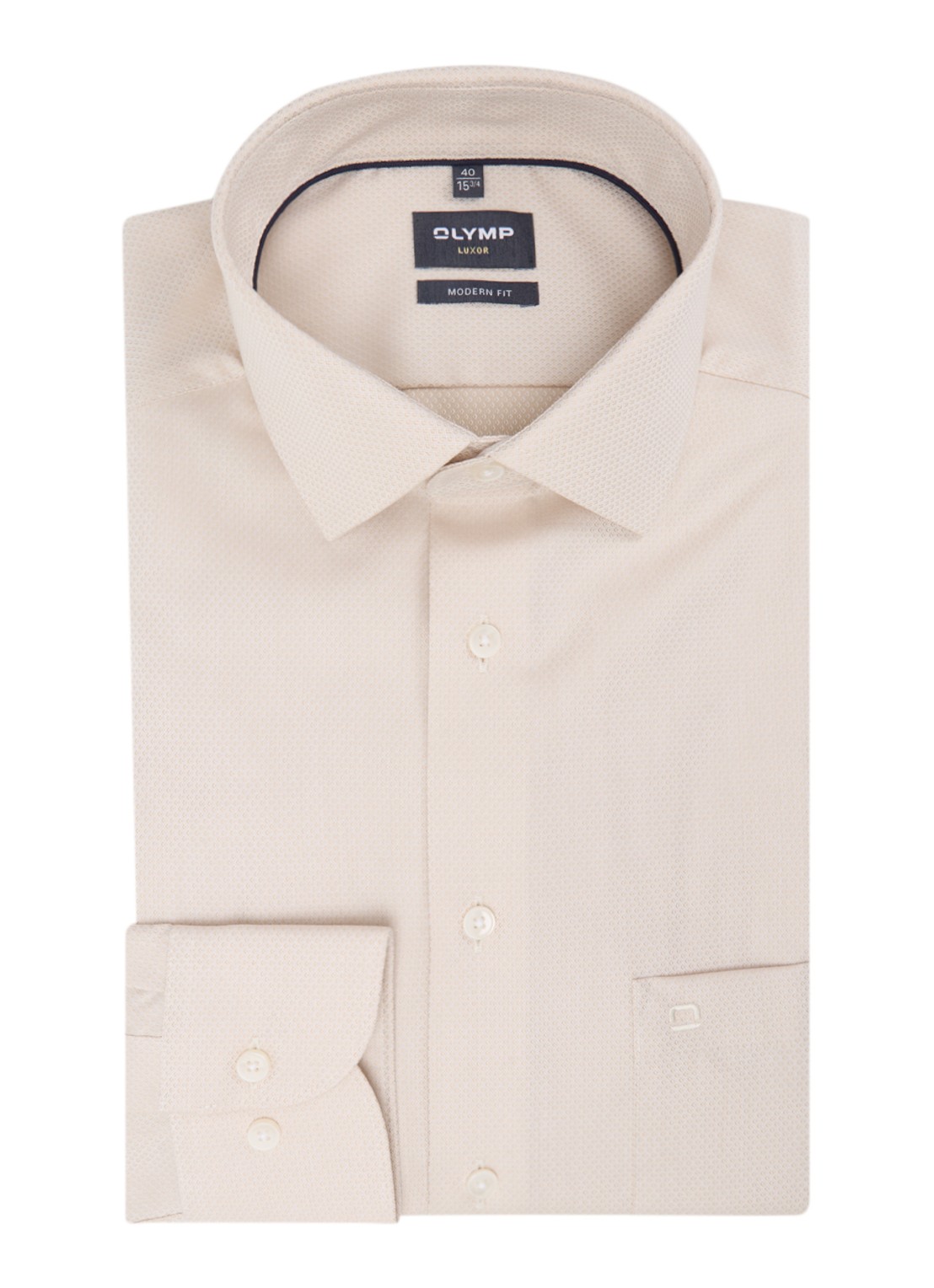 Olymp Regular fit overhemd met microdessin - voorkant 4 beige