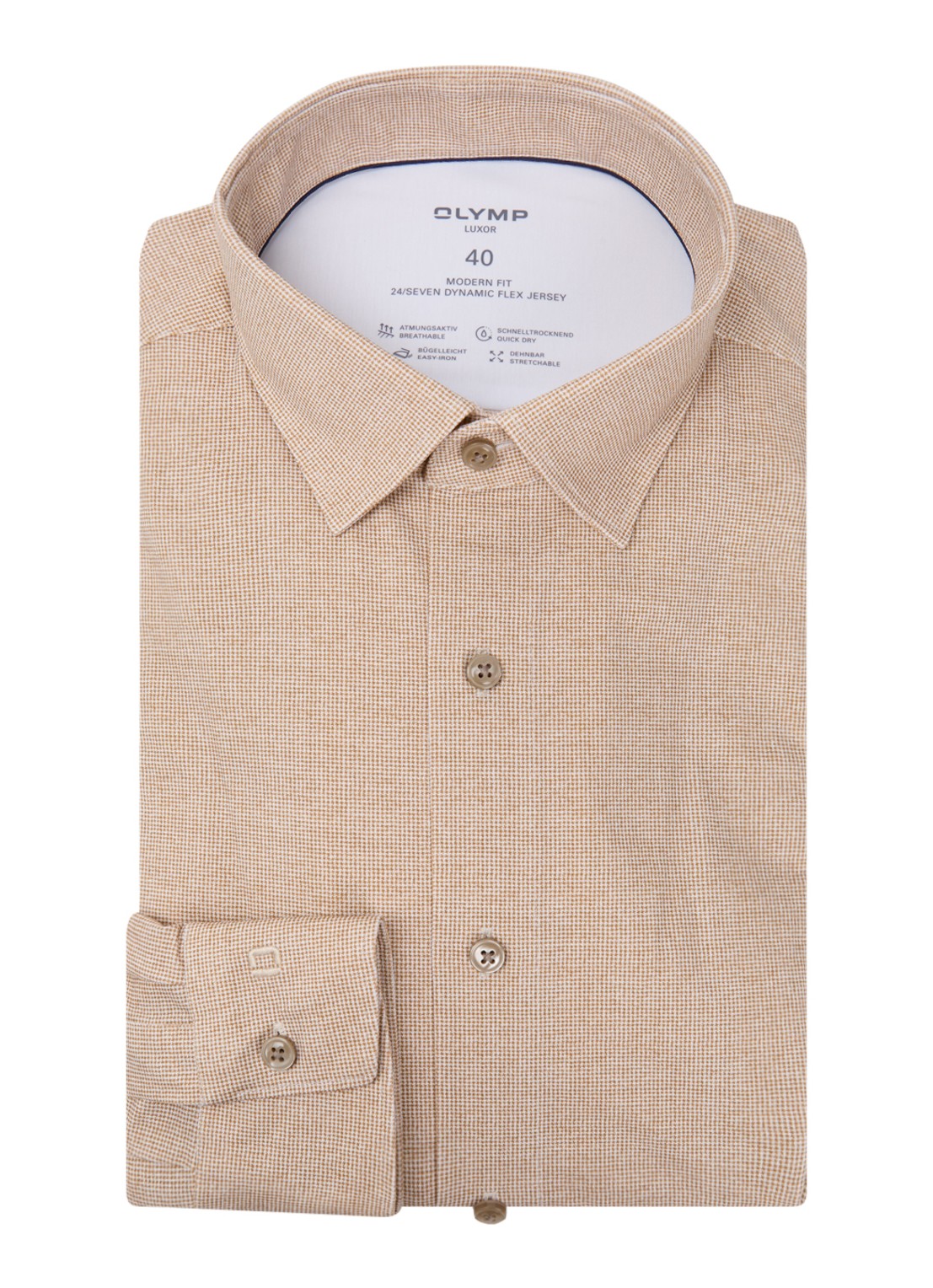 Olymp Regular Fit overhemd met microdessin - voorkant beige