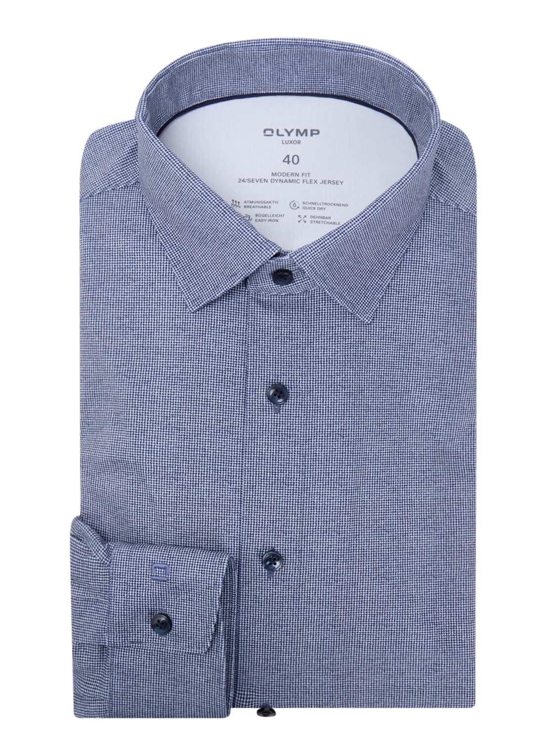 Olymp Regular Fit overhemd met microdessin - voorkant 4 donkerblauw