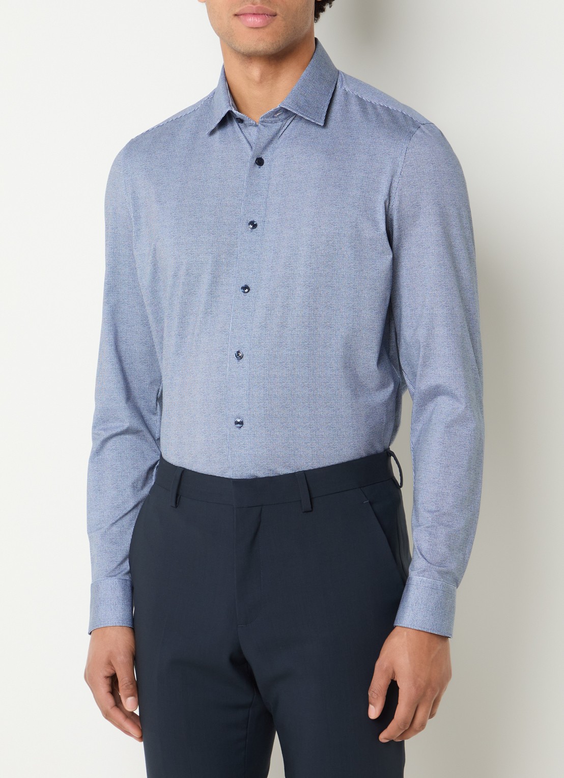 Olymp Regular Fit overhemd met microdessin - detail donkerblauw