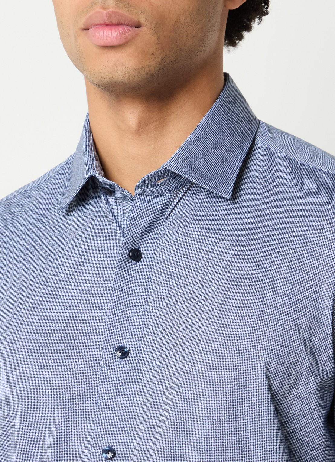 Olymp Regular Fit overhemd met microdessin - detail 2 donkerblauw