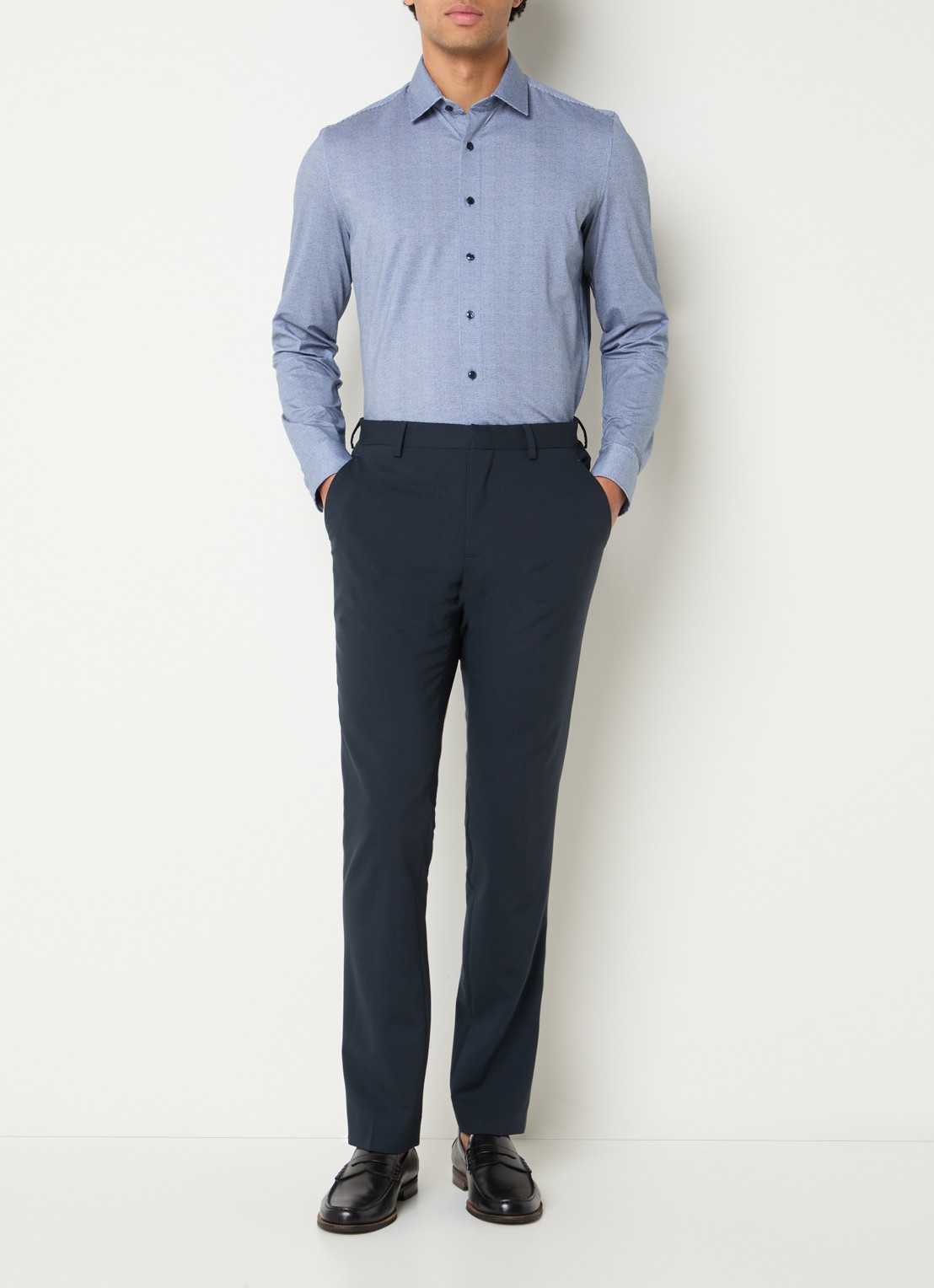 Olymp Regular Fit overhemd met microdessin - voorkant 5 donkerblauw
