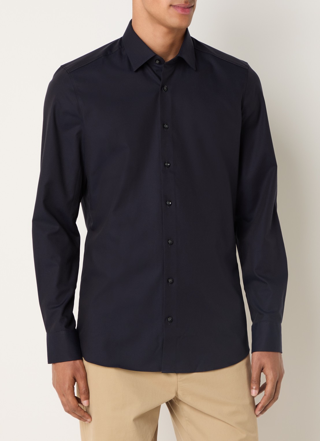 Olymp Regular fit overhemd met microdessin - detail 4 donkerblauw