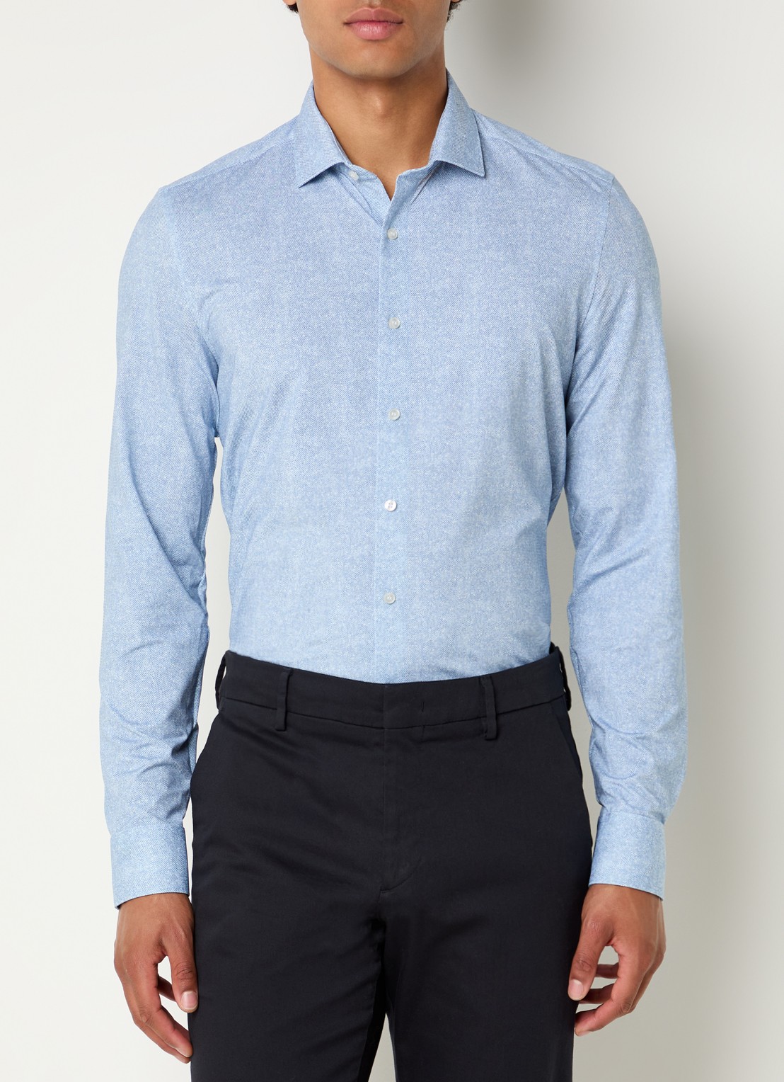 Olymp Regular fit overhemd met print - detail 4 lichtblauw