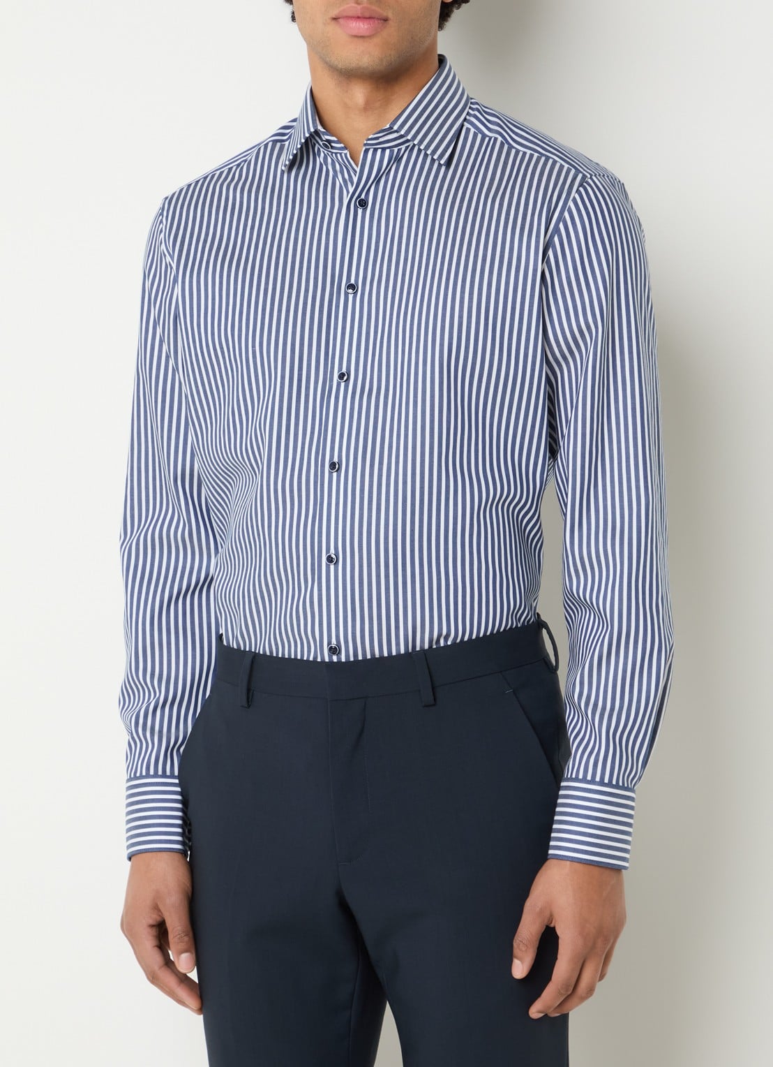 Olymp Regular fit overhemd met streepprint - detail 4 donkerblauw