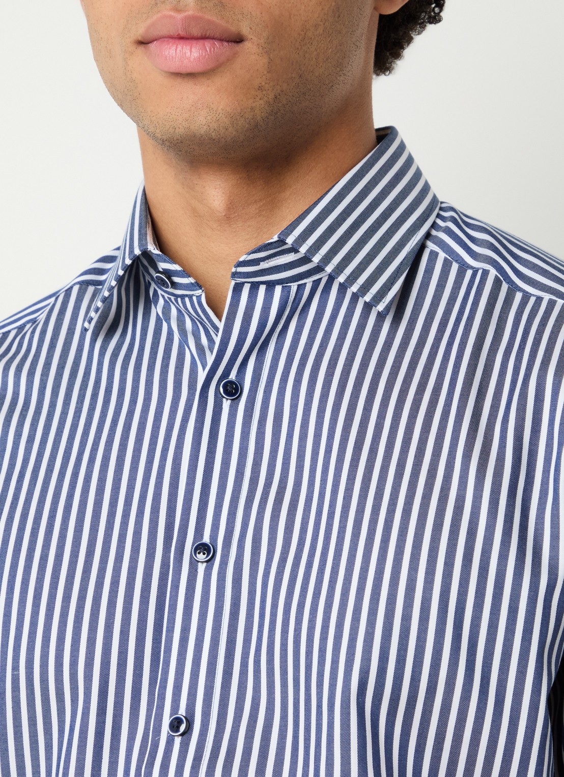 Olymp Regular fit overhemd met streepprint - detail 5 donkerblauw