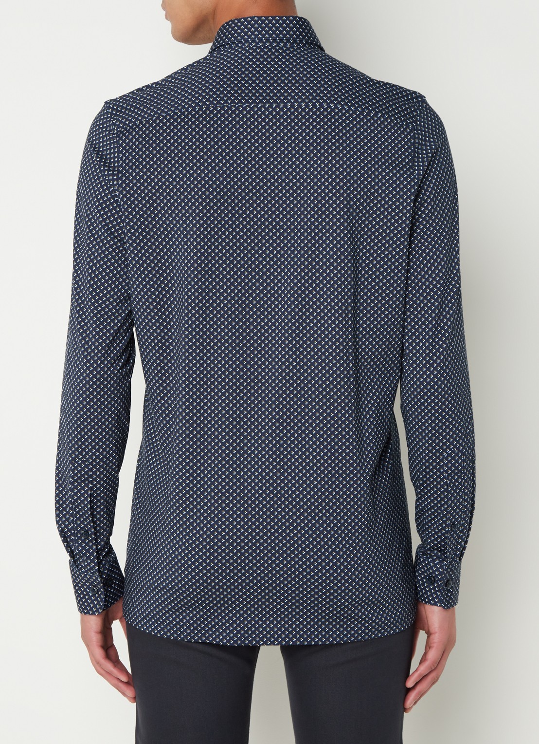 Olymp Regular fit overhemd van jersey - achterkant middenblauw