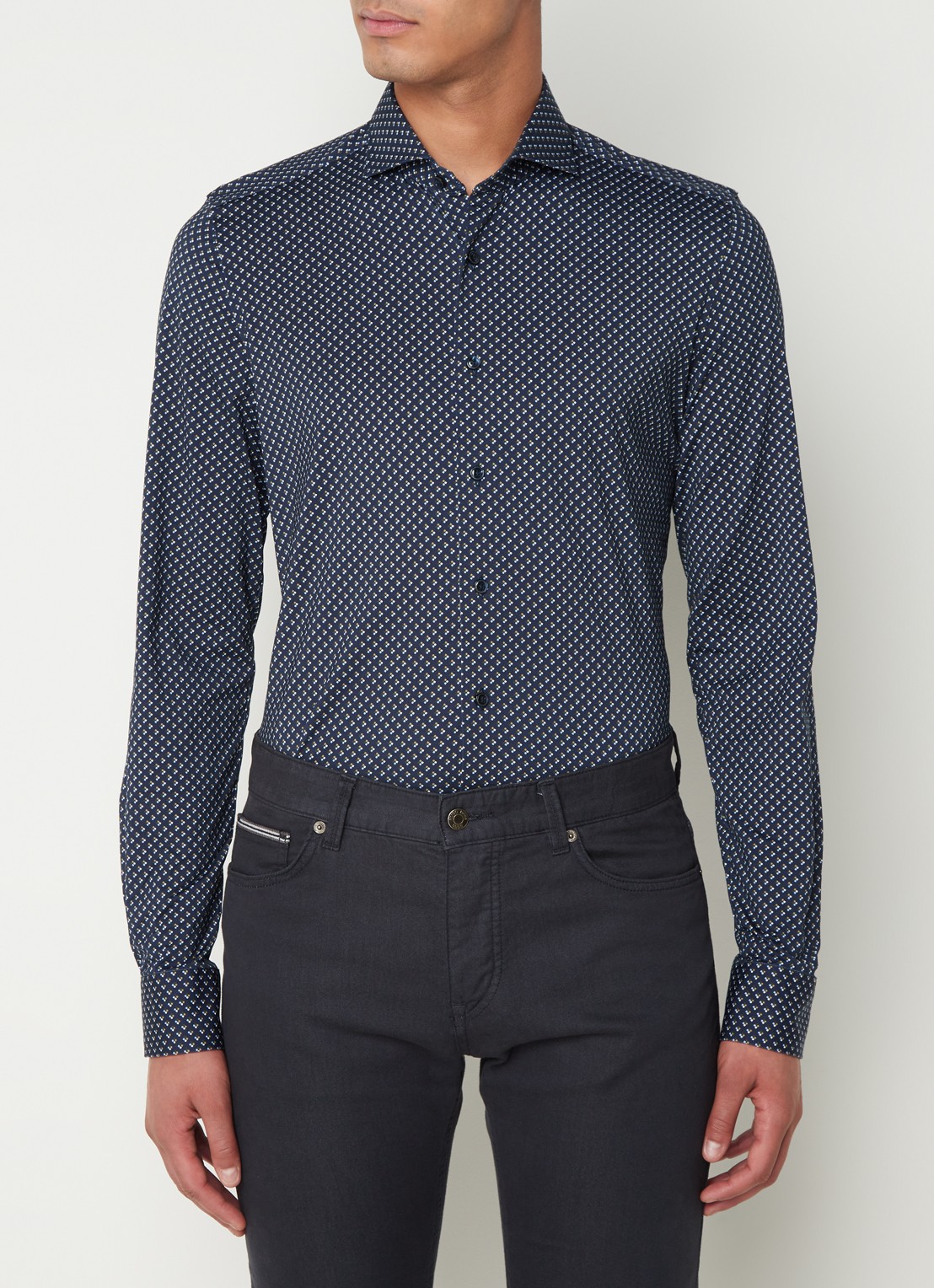 Olymp Regular fit overhemd van jersey - detail 3 middenblauw