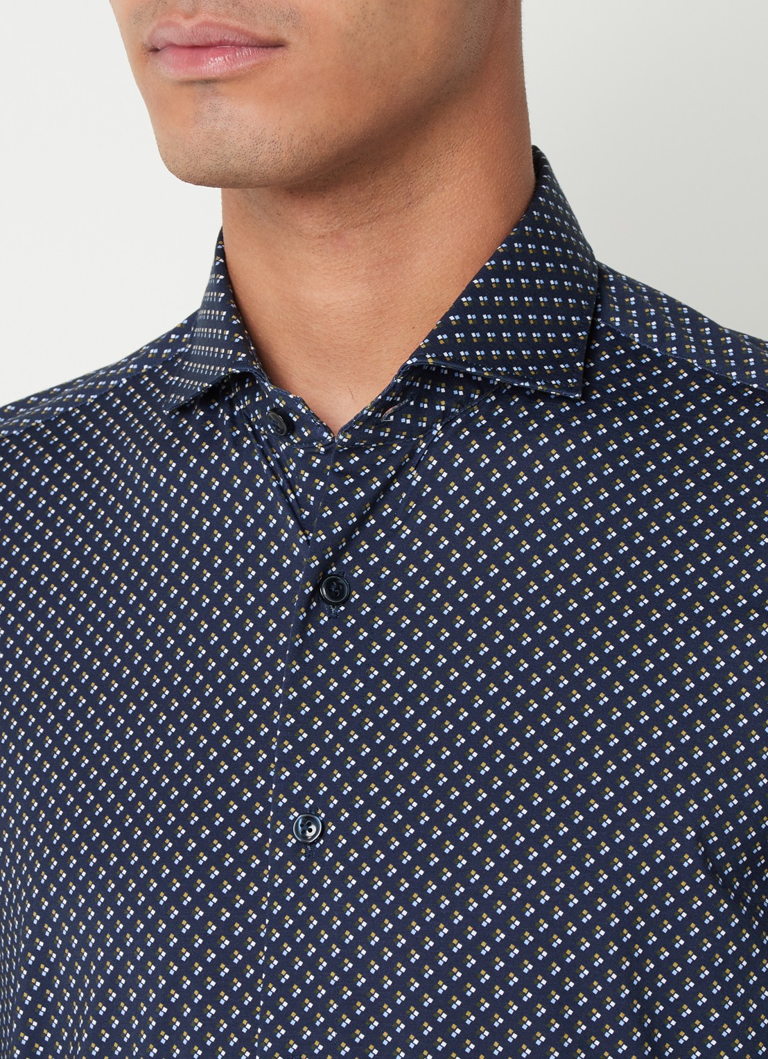Olymp Regular fit overhemd van jersey - detail 4 middenblauw