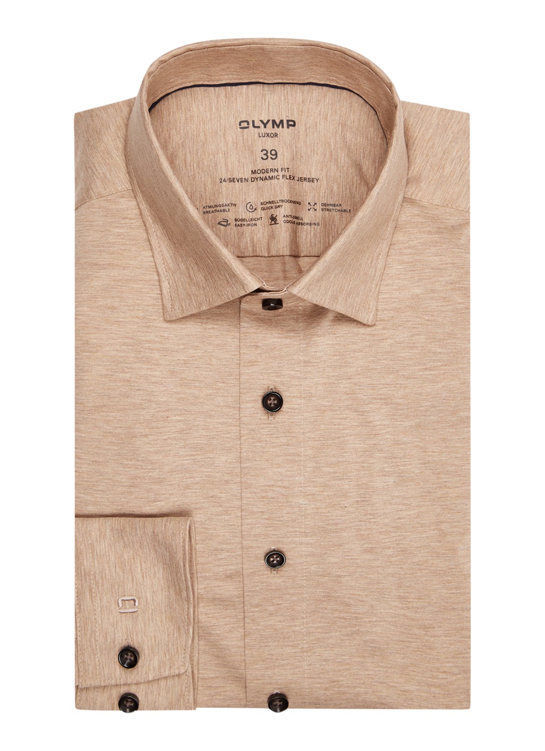 Olymp Regular fit overhemd van jersey - voorkant 2 zand