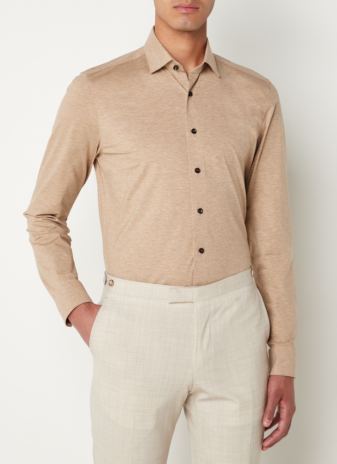 Olymp Regular fit overhemd van jersey - detail 4 zand