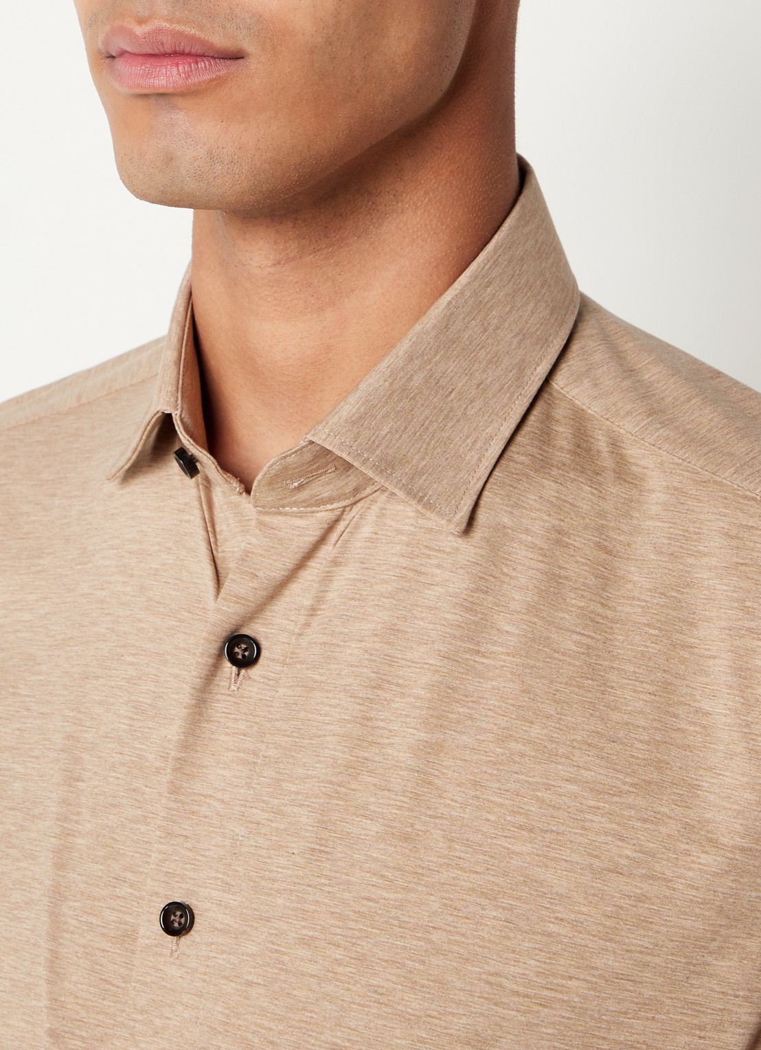 Olymp Regular fit overhemd van jersey - detail 5 zand