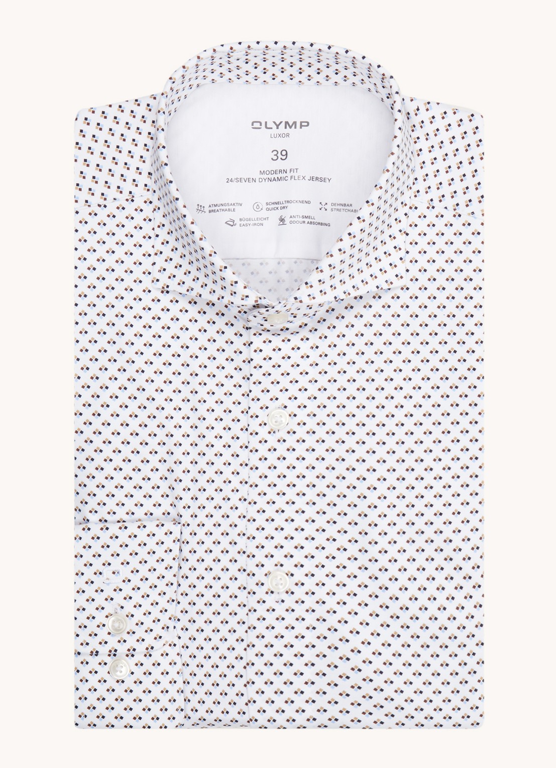 Olymp Regular fit overhemd van jersey - voorkant 4 beige