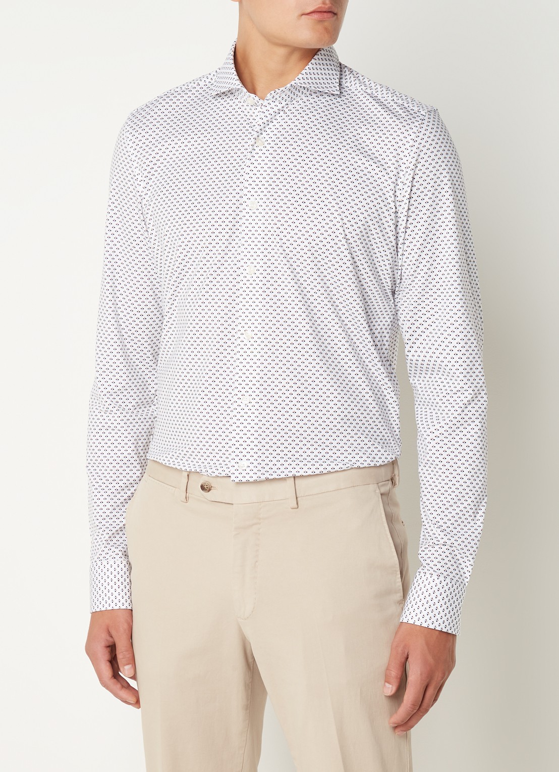 Olymp Regular fit overhemd van jersey - detail beige