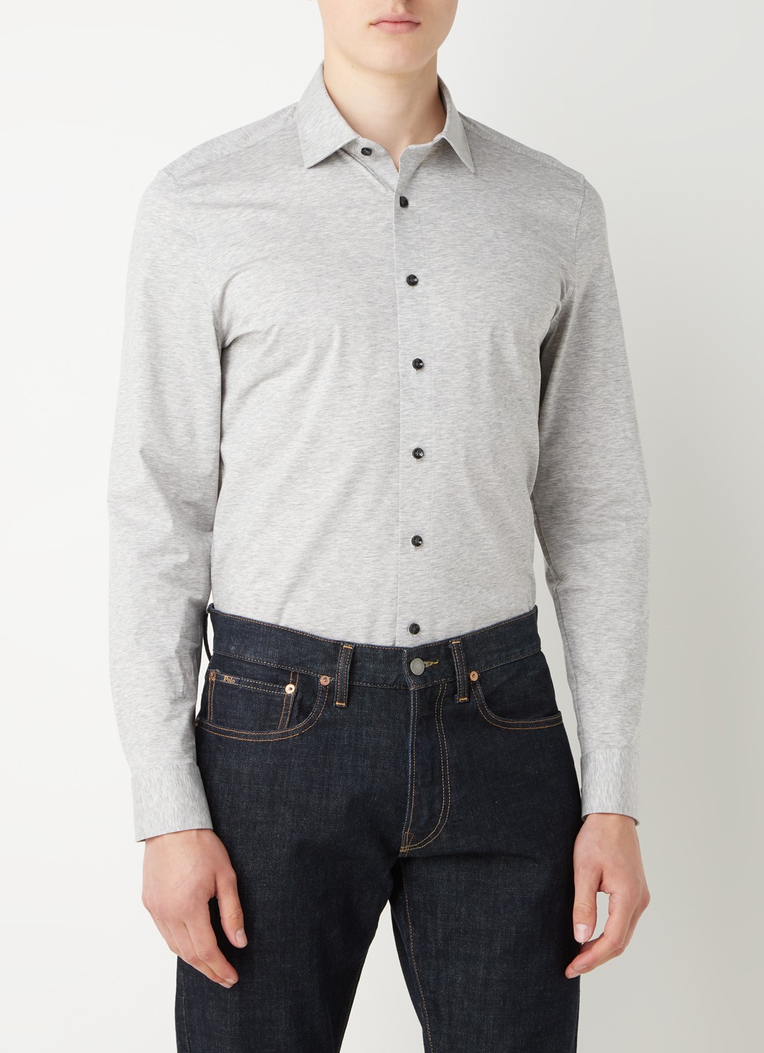 Olymp Regular fit overhemd van jersey - detail 4 grijs