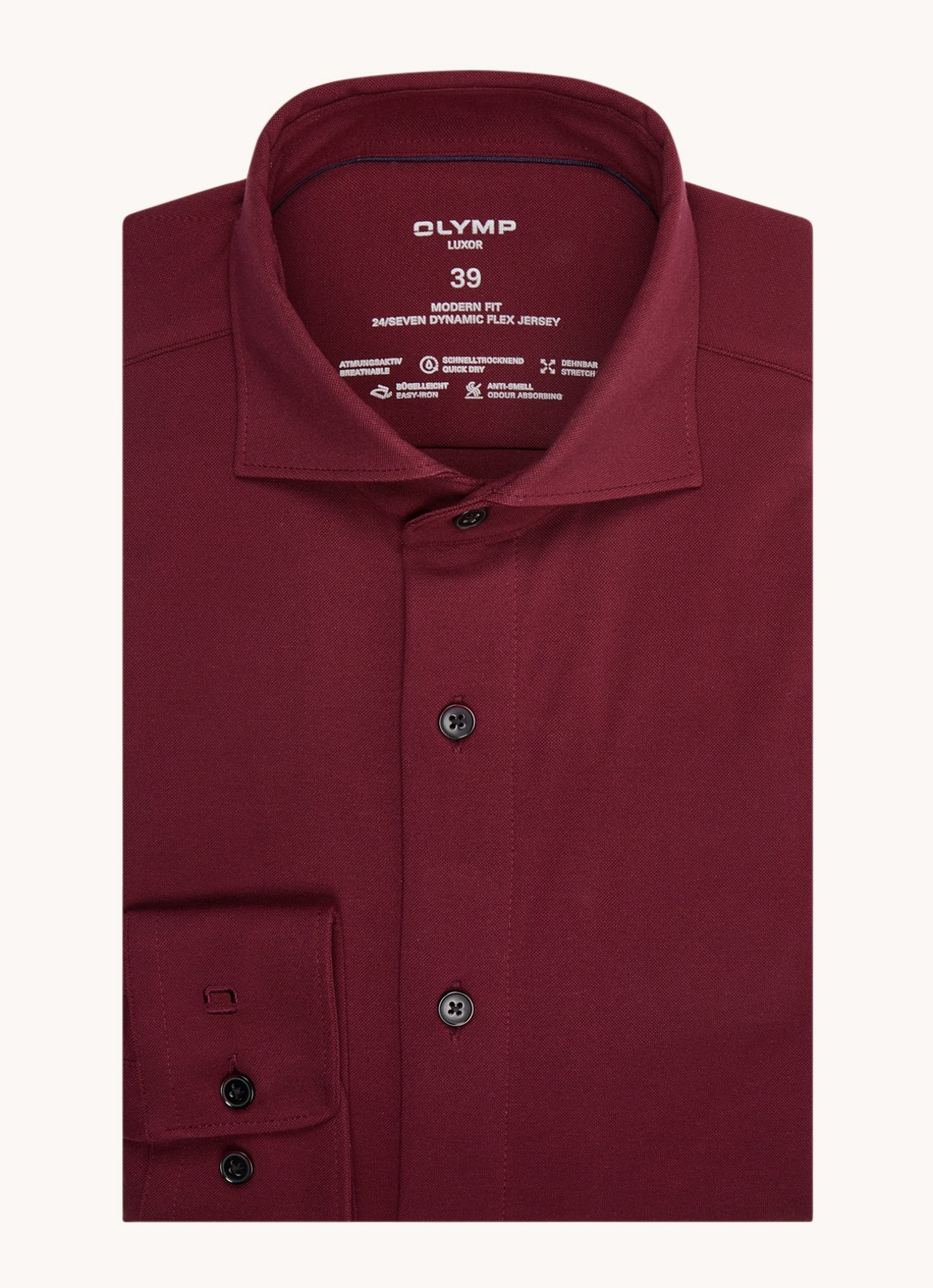 Olymp Regular fit overhemd van jersey - voorkant bordeauxrood
