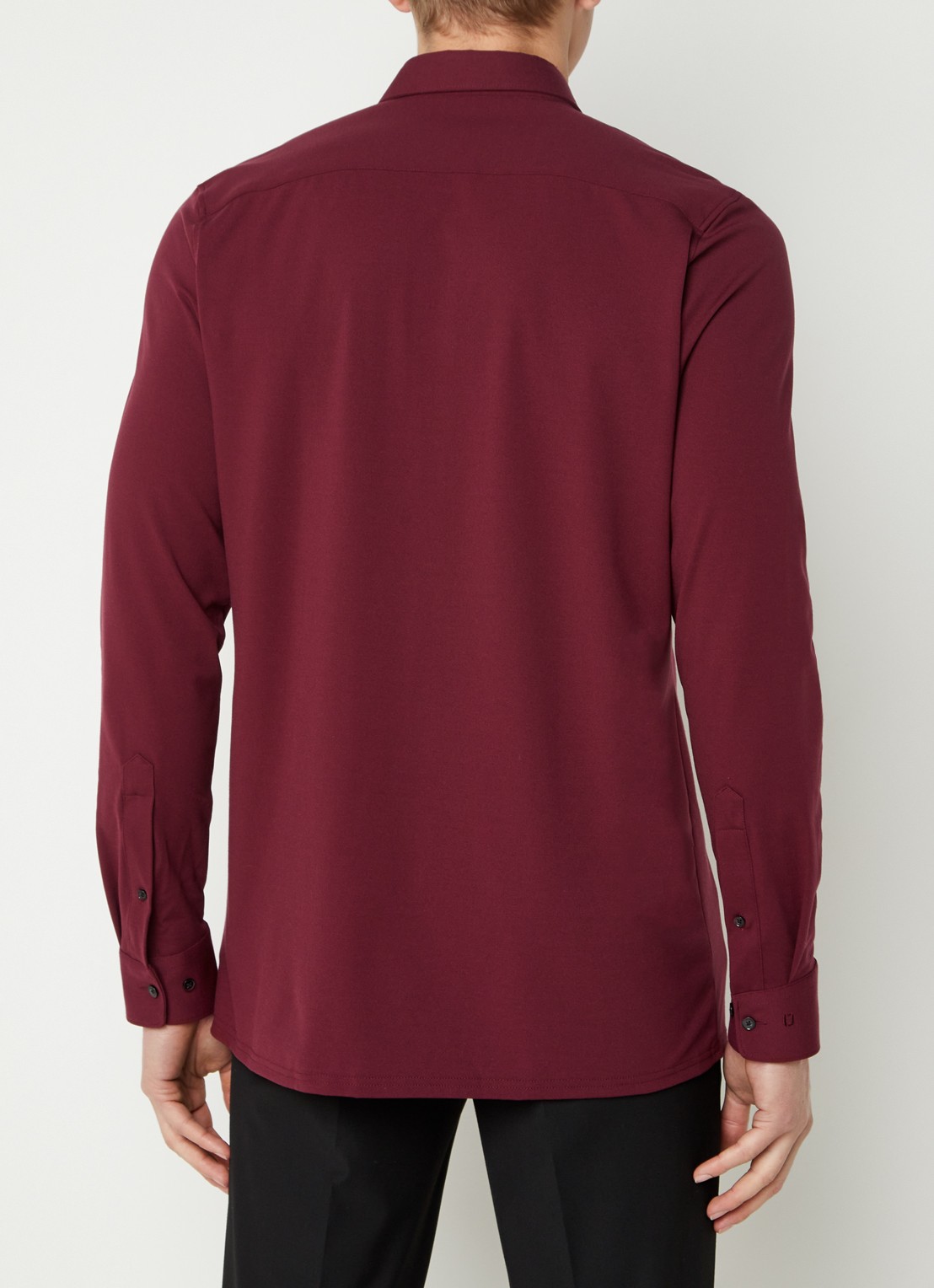 Olymp Regular fit overhemd van jersey - achterkant 5 bordeauxrood