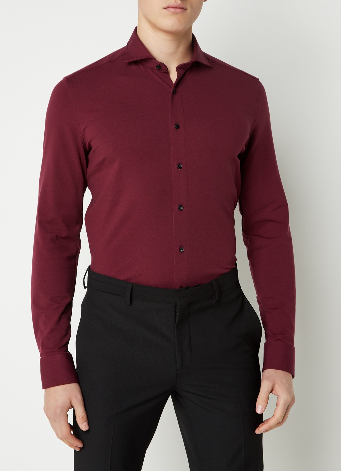 Olymp Regular fit overhemd van jersey - detail 3 bordeauxrood