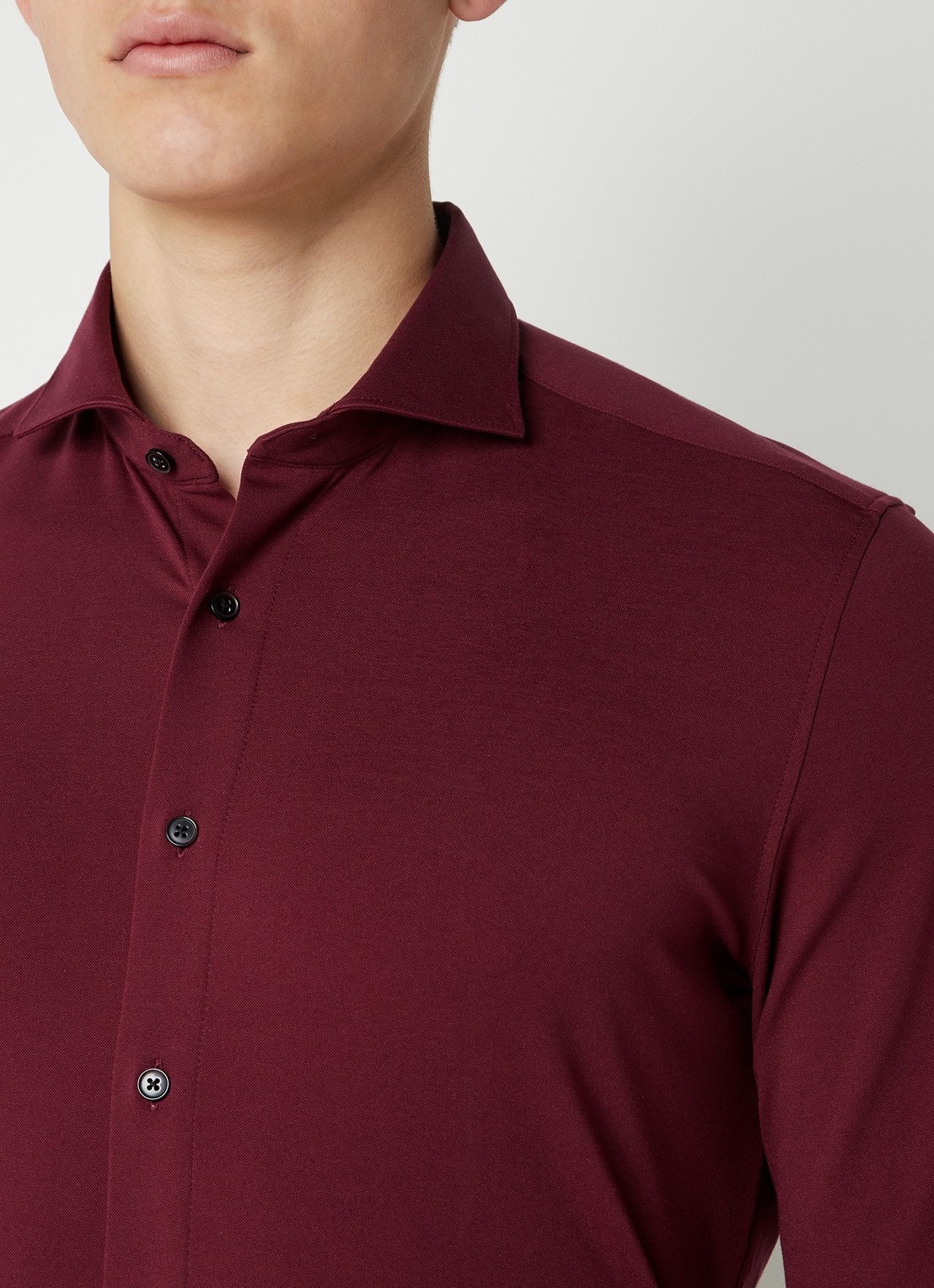 Olymp Regular fit overhemd van jersey - detail 4 bordeauxrood