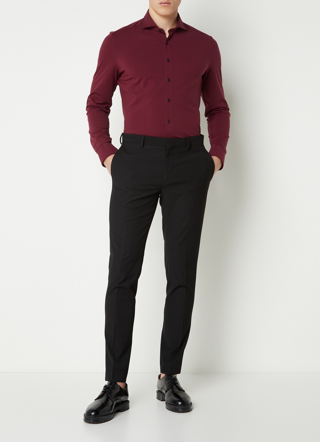 Olymp Regular fit overhemd van jersey - voorkant 2 bordeauxrood