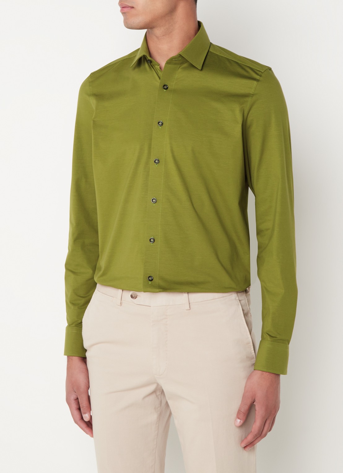 Olymp Regular fit overhemd van jersey - detail 4 legergroen