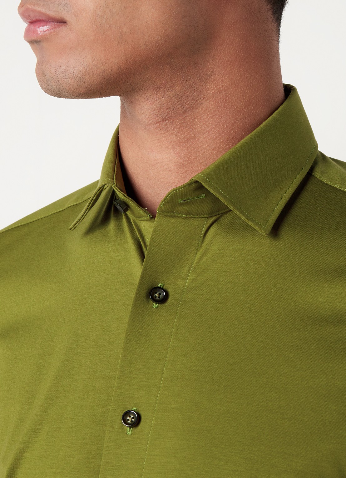 Olymp Regular fit overhemd van jersey - detail 5 legergroen