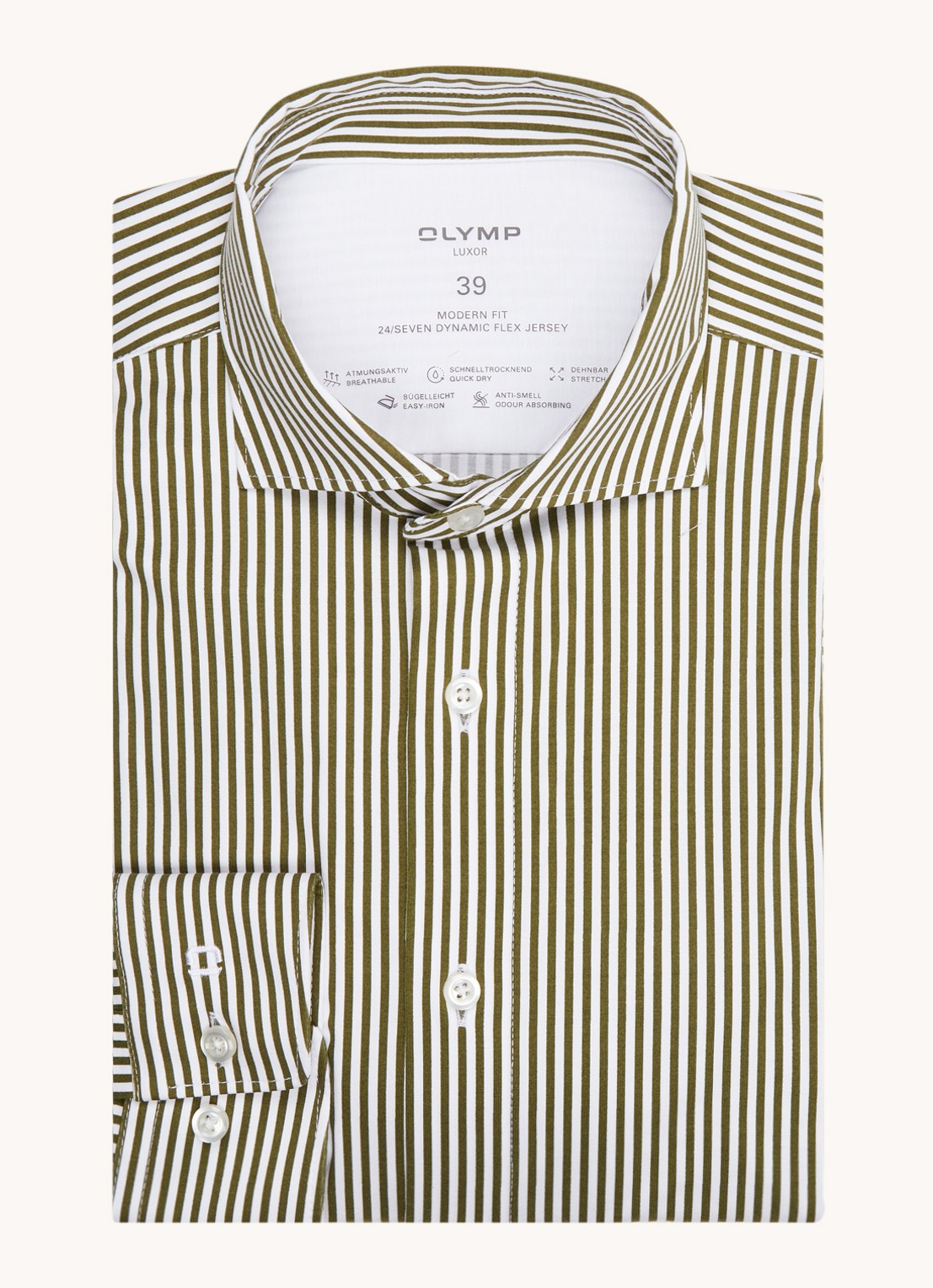 Olymp Regular fit overhemd van jersey - voorkant 2 olijfgroen