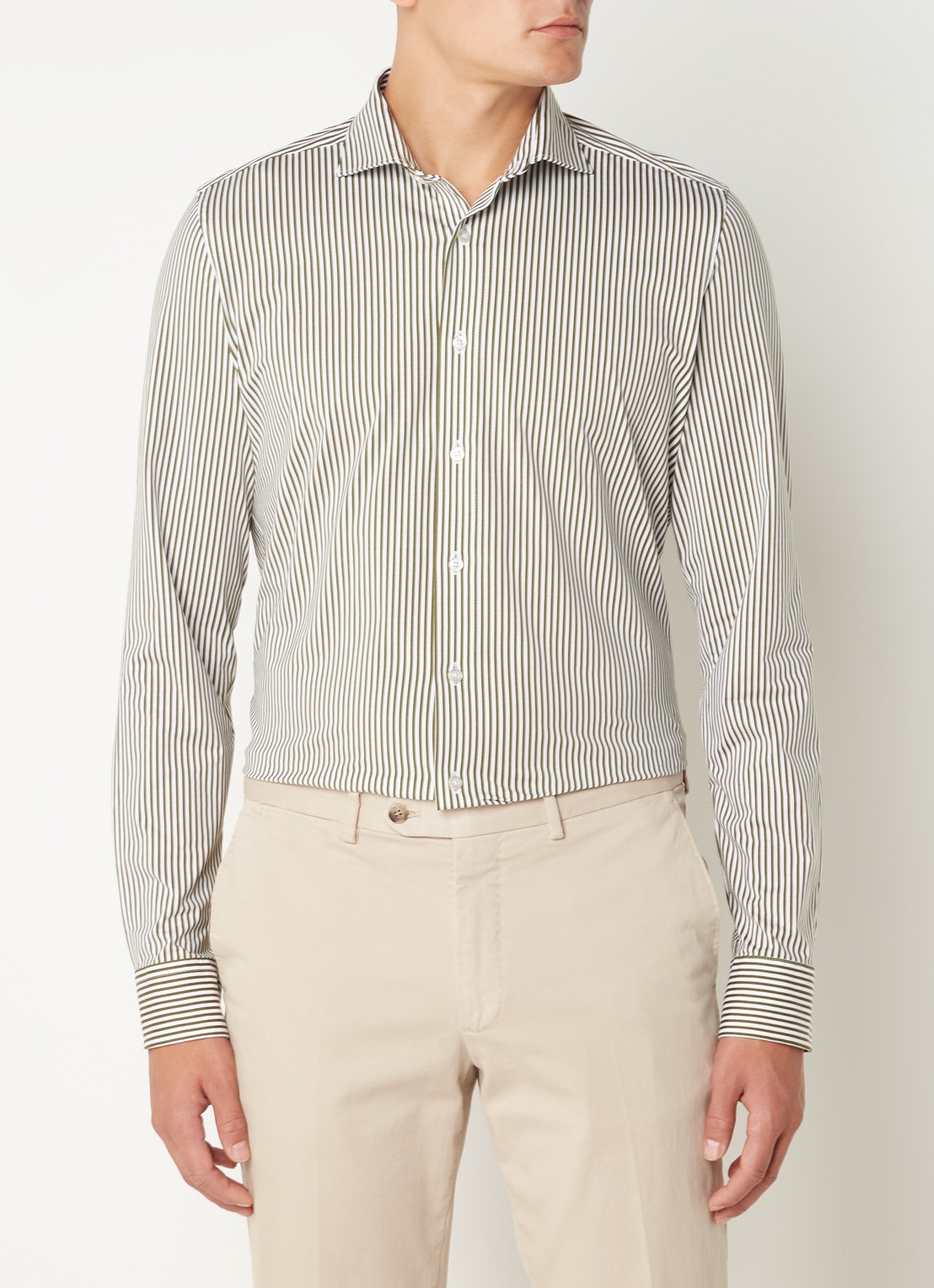 Olymp Regular fit overhemd van jersey - detail 4 olijfgroen