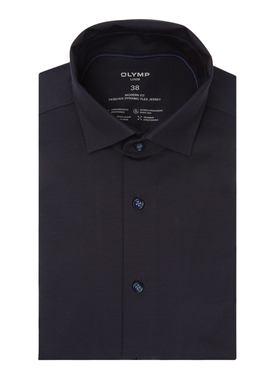 Olymp Regular fit overhemd van jersey - voorkant 2 donkerblauw