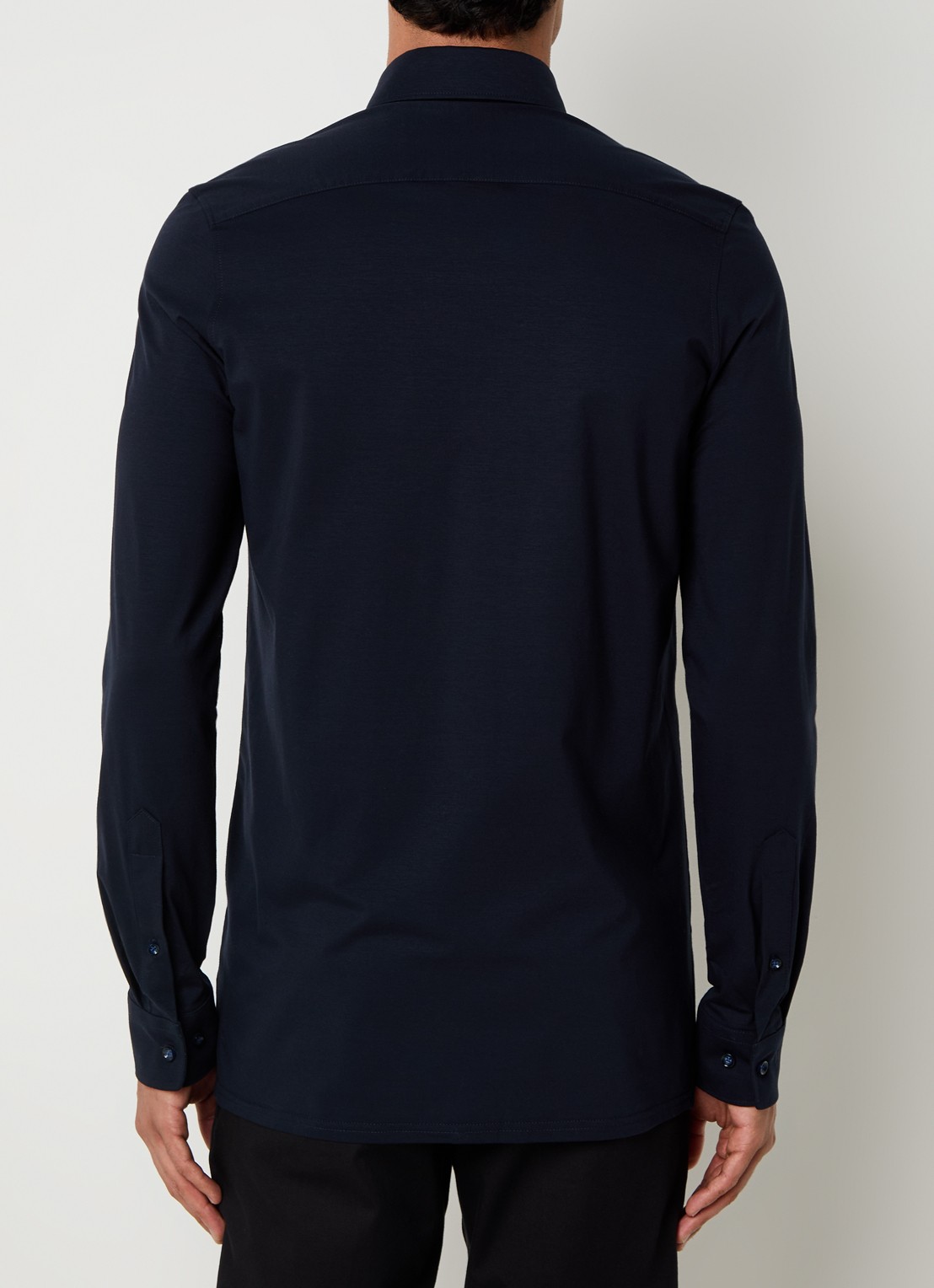 Olymp Regular fit overhemd van jersey - achterkant 10 donkerblauw