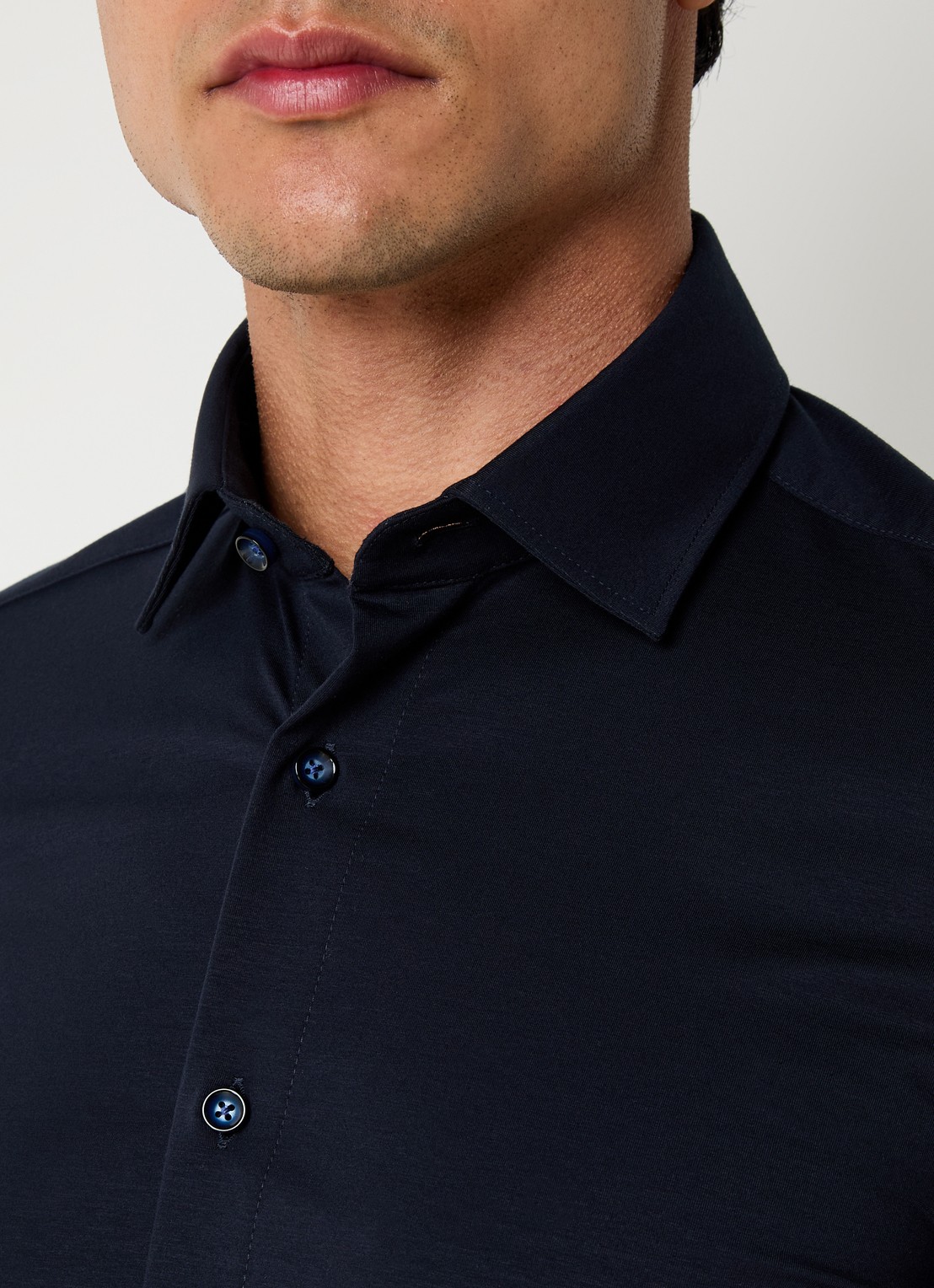 Olymp Regular fit overhemd van jersey - detail 6 donkerblauw