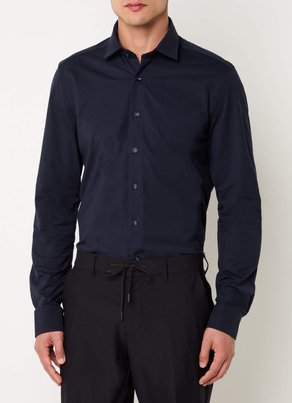 Olymp Regular fit overhemd van jersey - detail 7 donkerblauw